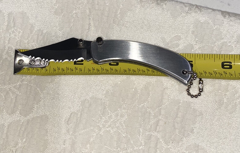 Pocket Knife Key Chain Folding 5” Serrated Silver Metal Fishing Camping Handy