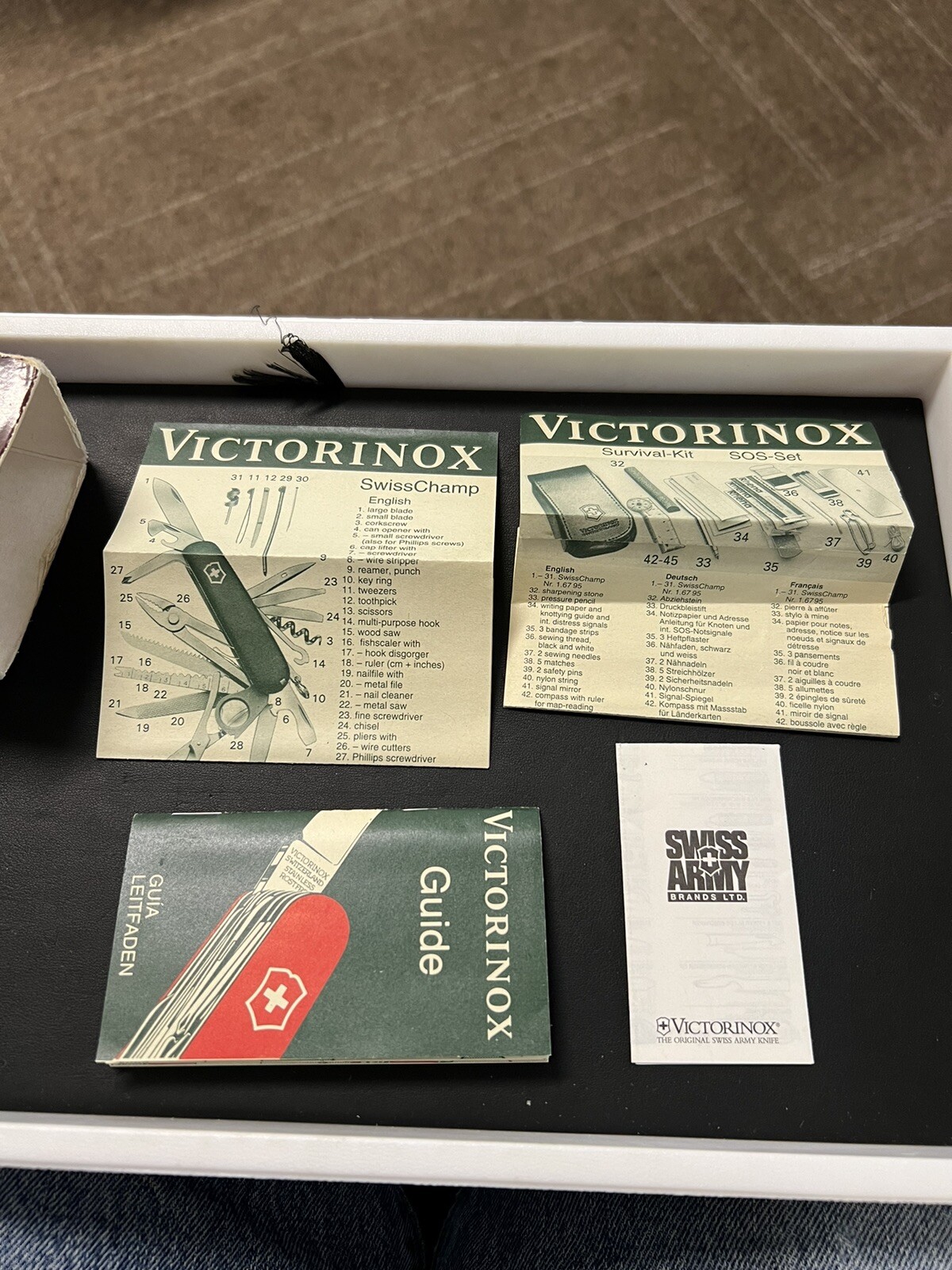 Vintage Victorinox Black Survival Kit – Swiss Champ – SOS Set – w/ Box & Papers