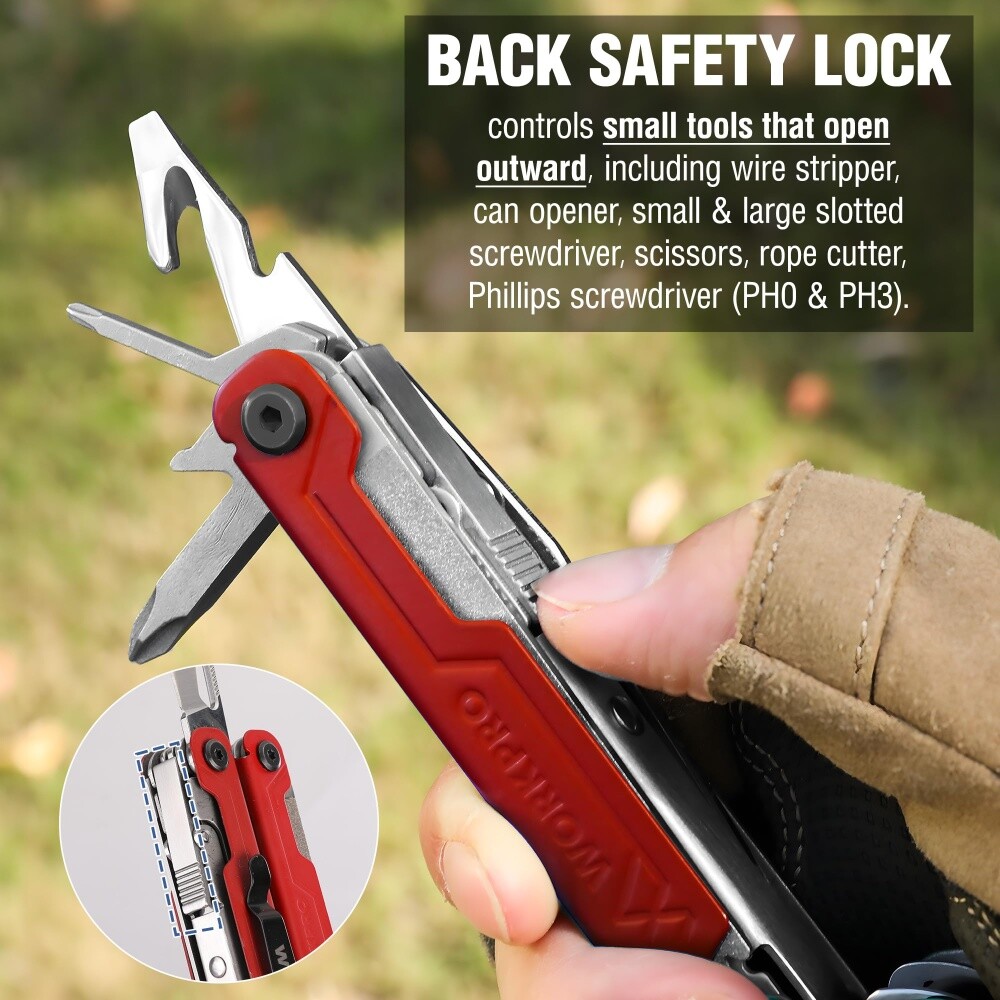 WORKPRO 18-in-1 Folding Multitool Pliers Stainless Steel Multi Tool Pocket Knife