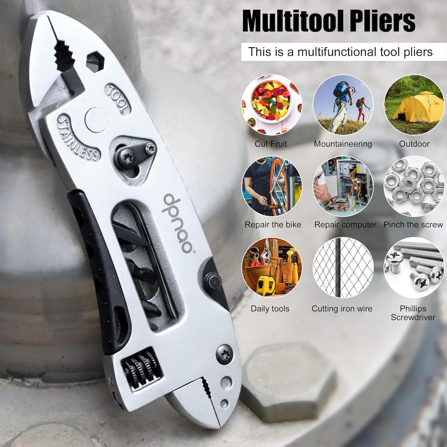 Versatile 5-in-1 Stainless Steel Multitool – Your Ultimate Outdoor Companion