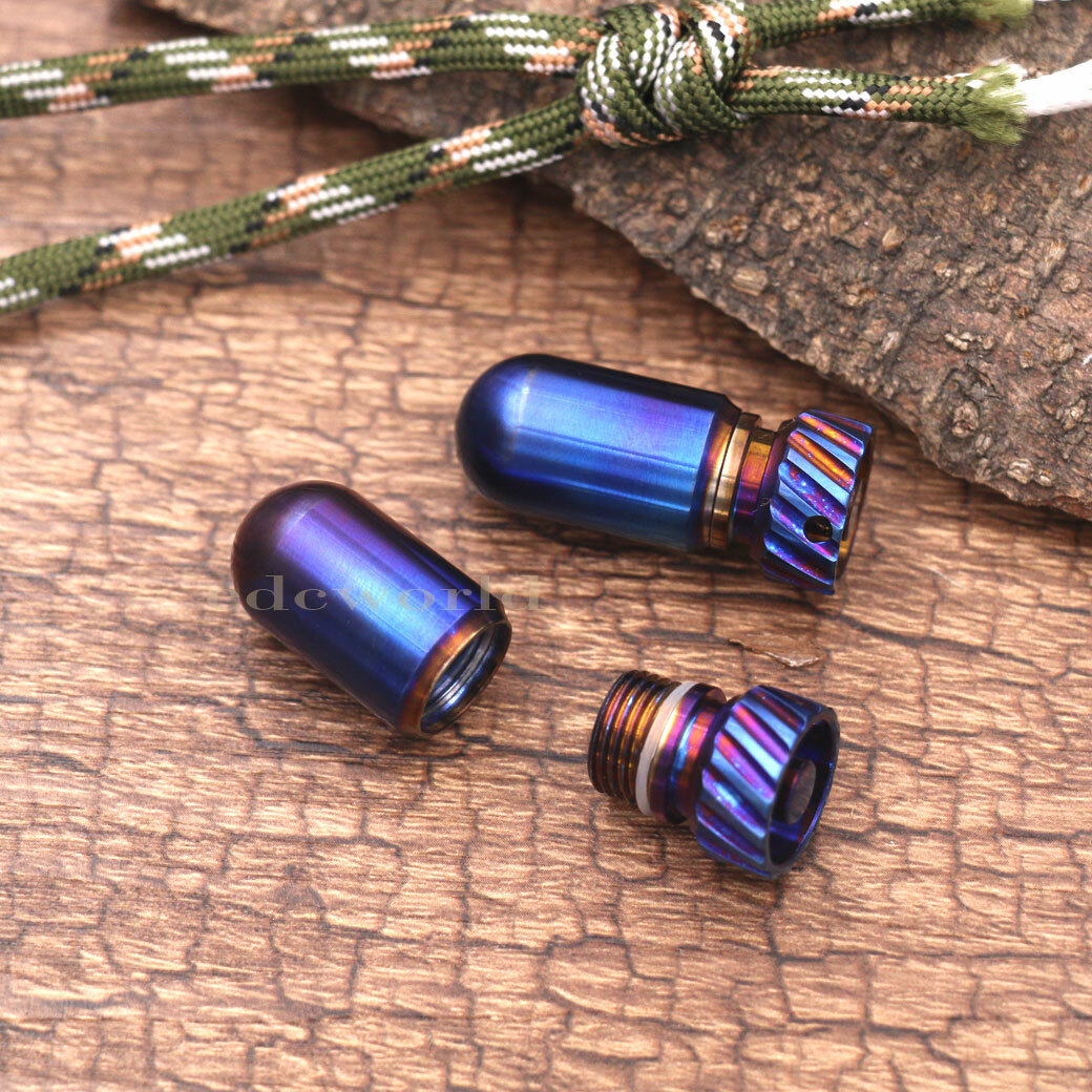 Outdoor Titanium CNC Torpedo Type Waterproof Pill Case Key Chain Container EDC