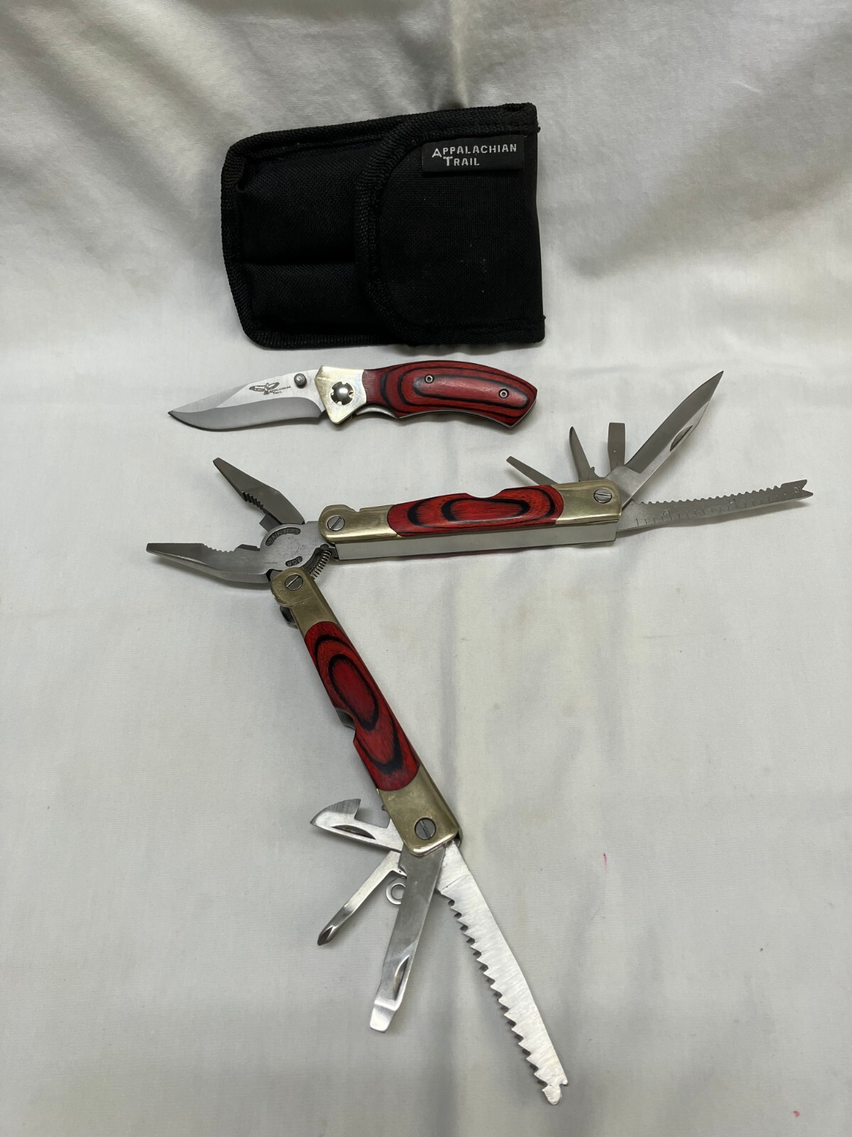 Appalachian Trail Multitool and Knife Set in Belt Case Knives Pliers Saw More