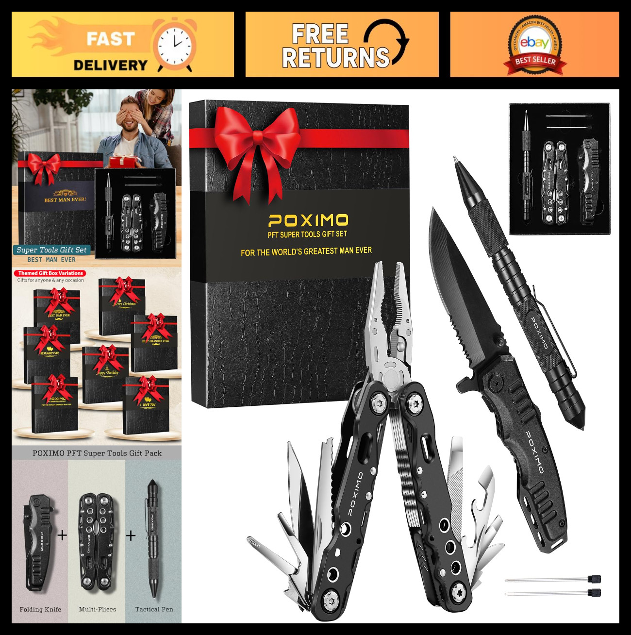 3-in-1 Multitool Gift Set for Men | 14-in-1 EDC Survival Kit, Pocket Knife & Tac
