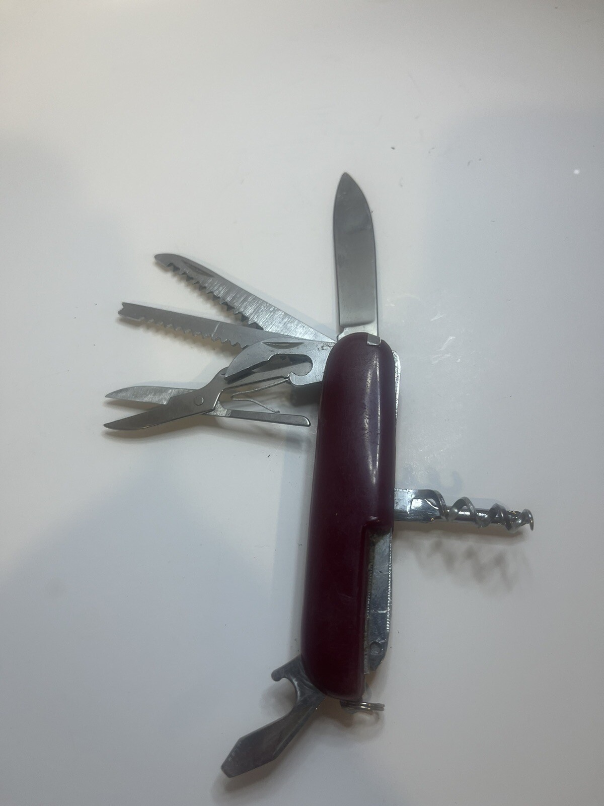 Vintage Swiss Army Knife Scissor Can Opener Saw File Blade Tool