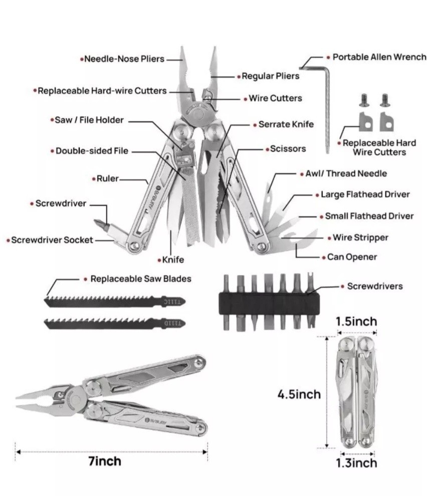 BIBURY Multitool Pliers, Stainless Steel Multi Tool Pliers with Replaceable 2049