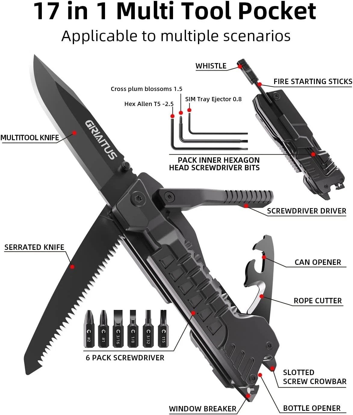 Lightweight 17-in-1 Survival Multitool with Fire Starter – Perfect Gift for Him