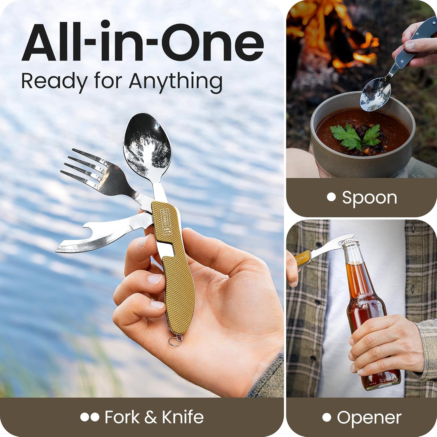 Portable Backpacking Travel Cutlery Multitool Combo Outdoor Camping Flatware Set