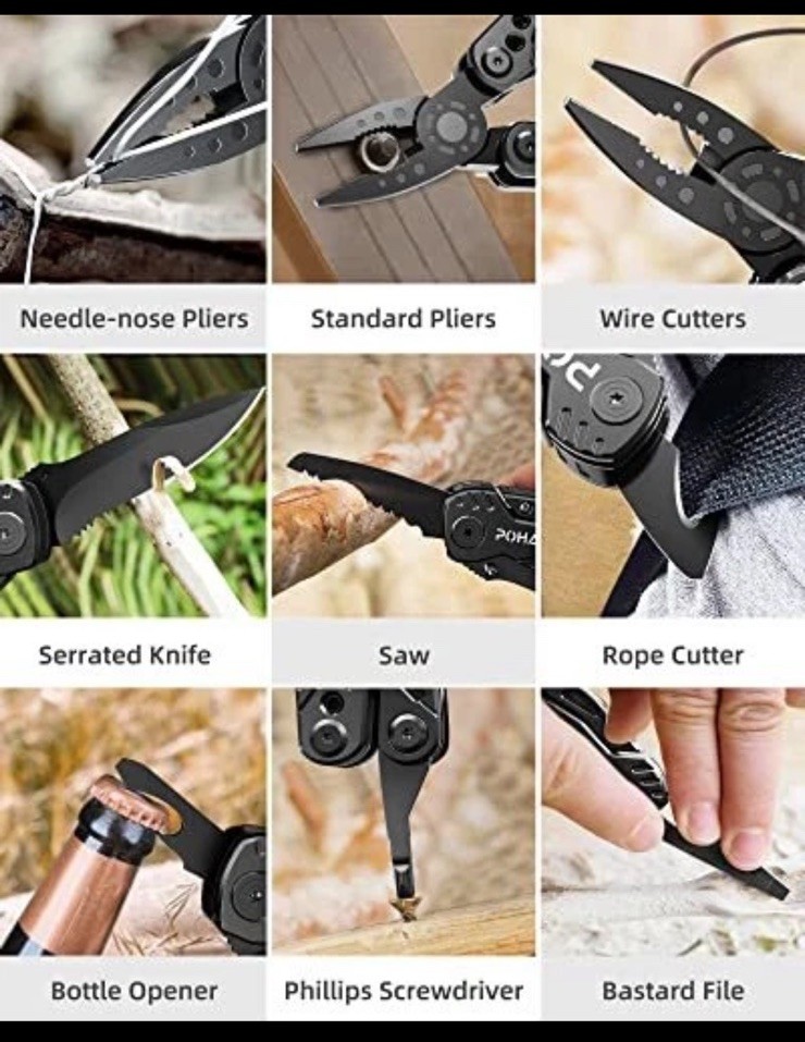 Multitool Knife, Pohaku 13 in 1 Pocket Multitool, Multi Tool with 3″ Large Blade
