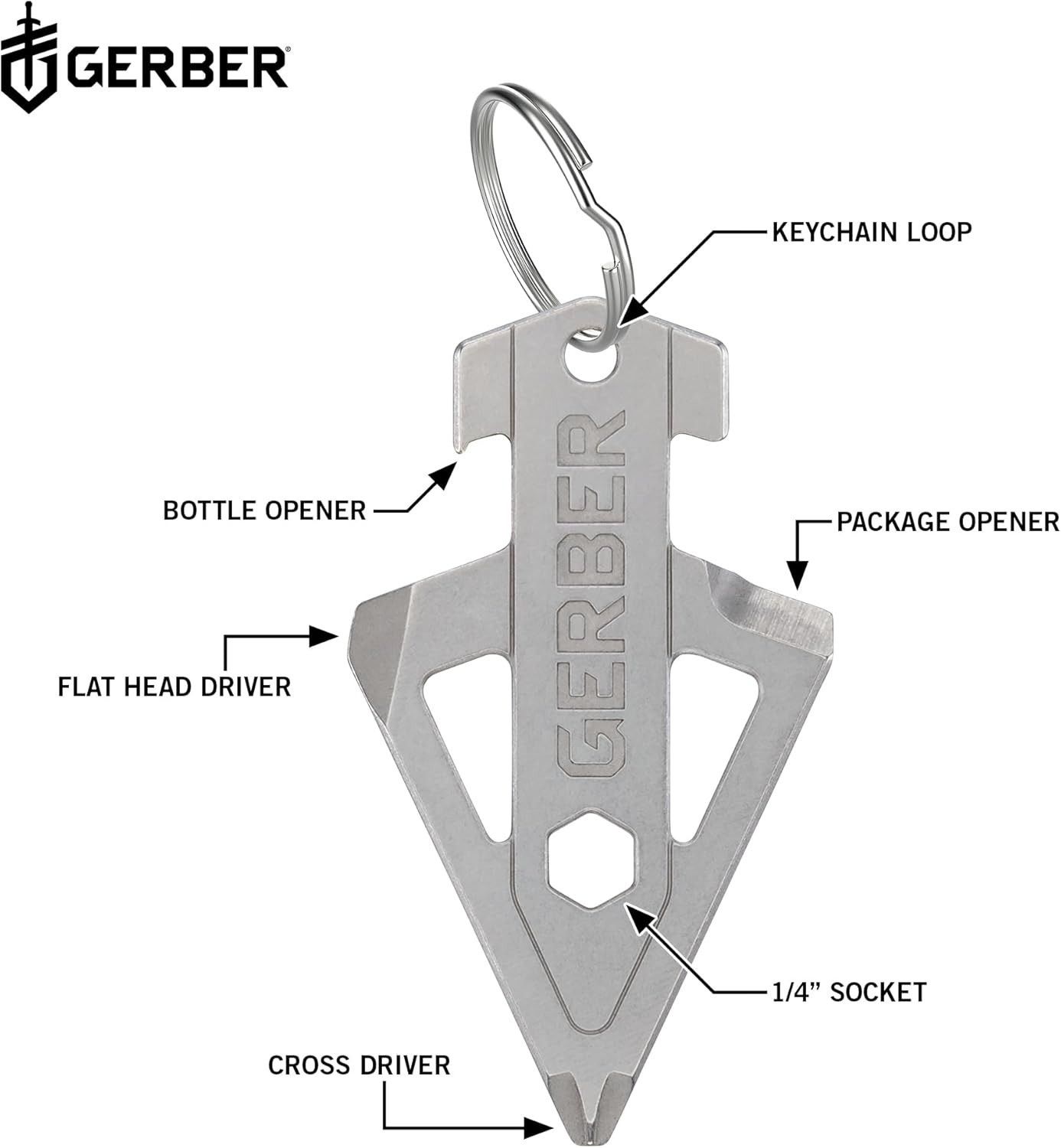 Gerber Gear Broadhead Keychain 5-in-1 Multi-Tool Bottle Opener EDC Tool