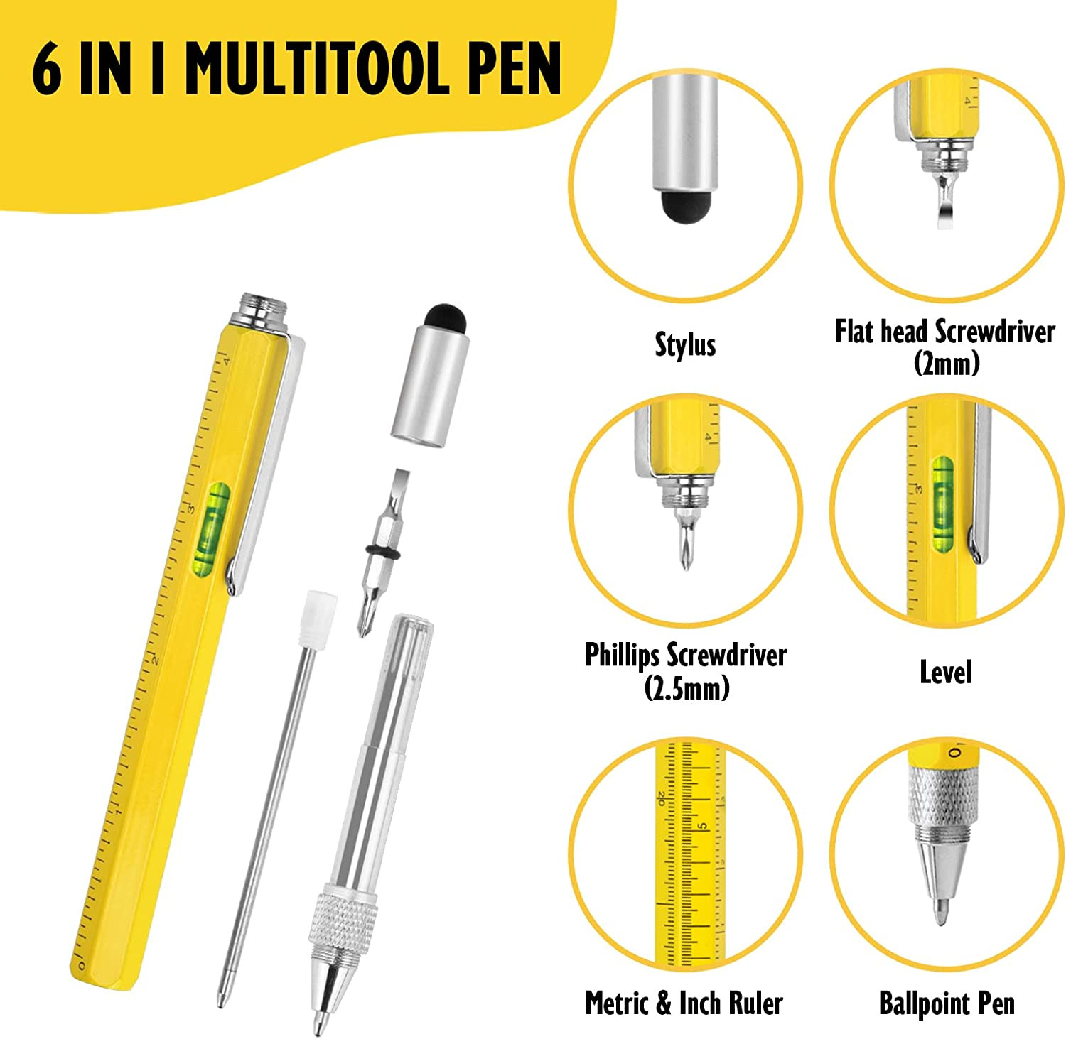 Cool Pen Gifts for Men, 6-In-1 Multi Tool Tech Pen Gadgets Tools for Men, Perso