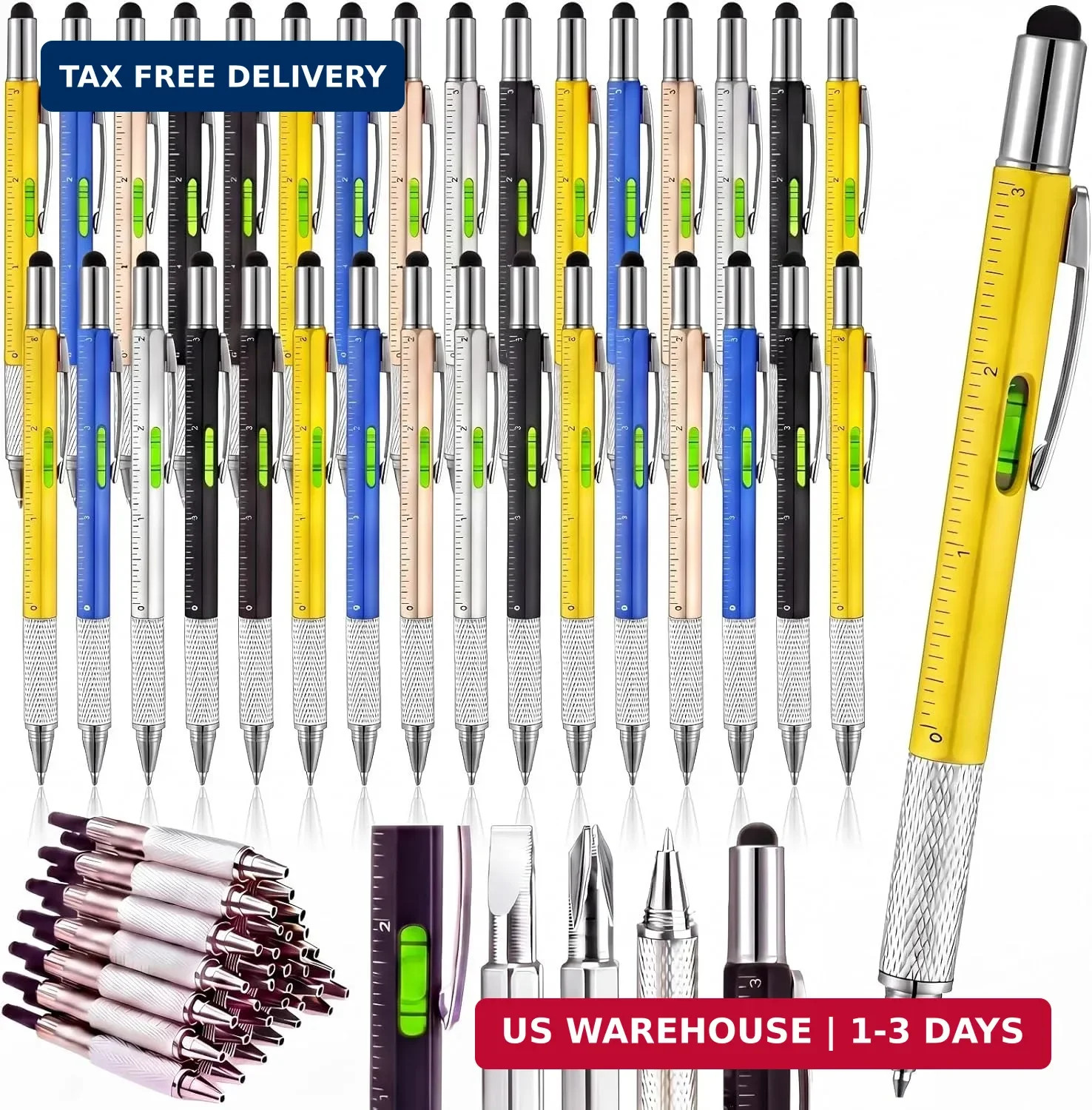 Yeaqee 80 Pcs Father’s Day Men Gifts:6 in 1 Multi Tool Pens with Refills Ruler L