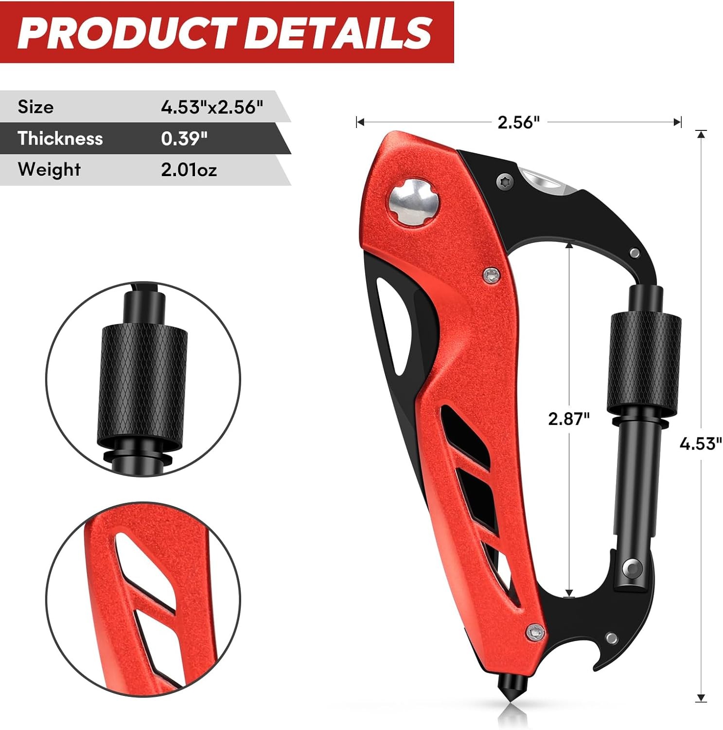 Multitool Carabiner w/ Pocket Knife Bottle Opener Survival EDC Keychain