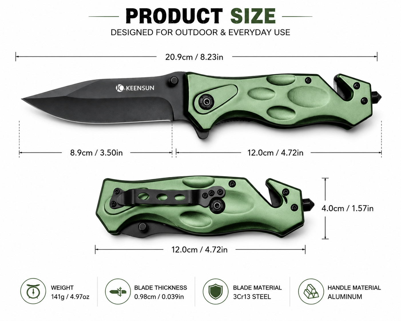 Camping Folding Pocket Knife 3Cr13 Steel Rescue Tool Glass Breaker Seatbelt Cutt