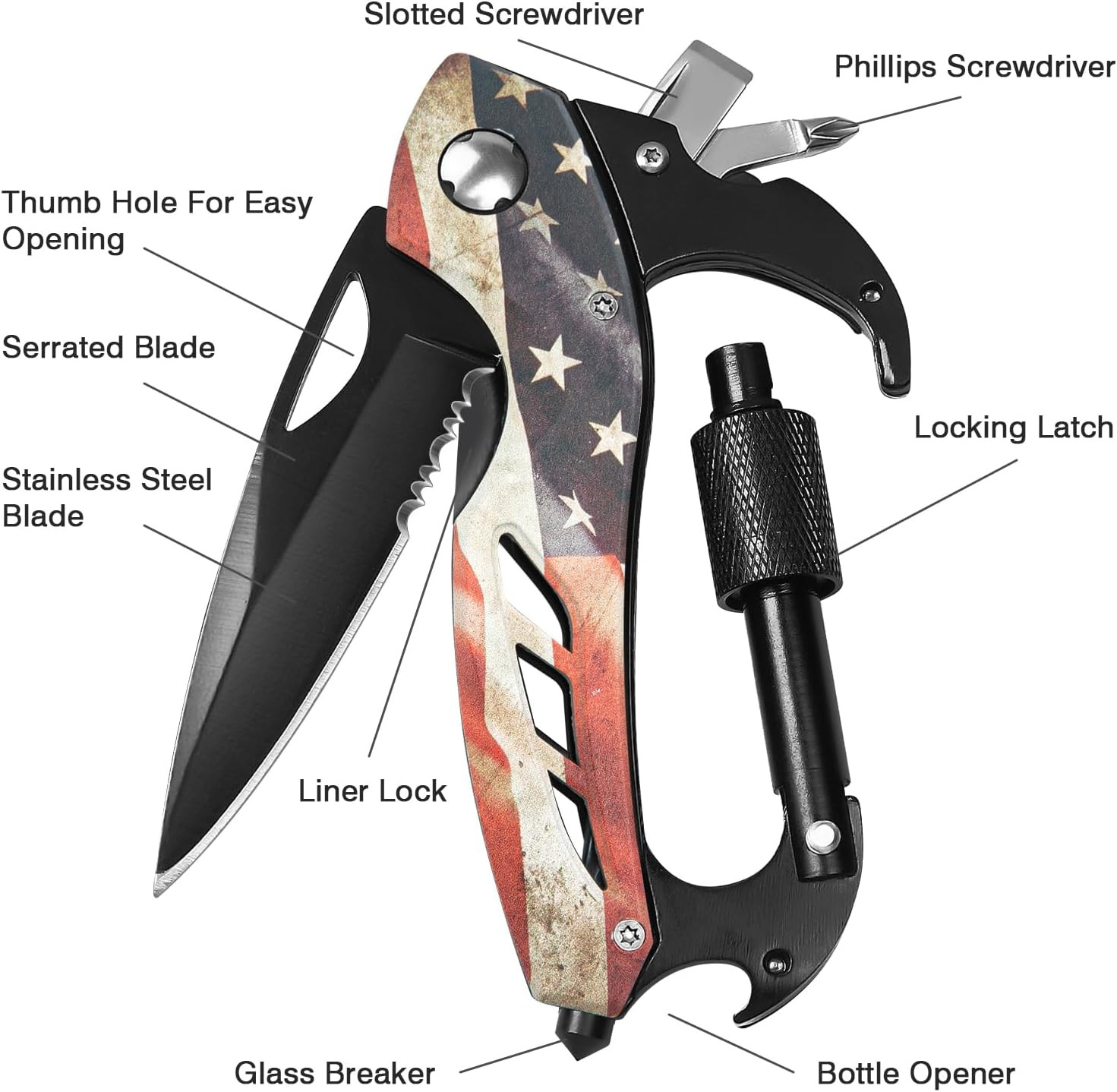 Multitool Carabiner Knife Tools for Men, Cool Gadgets Survival Gear with Folding