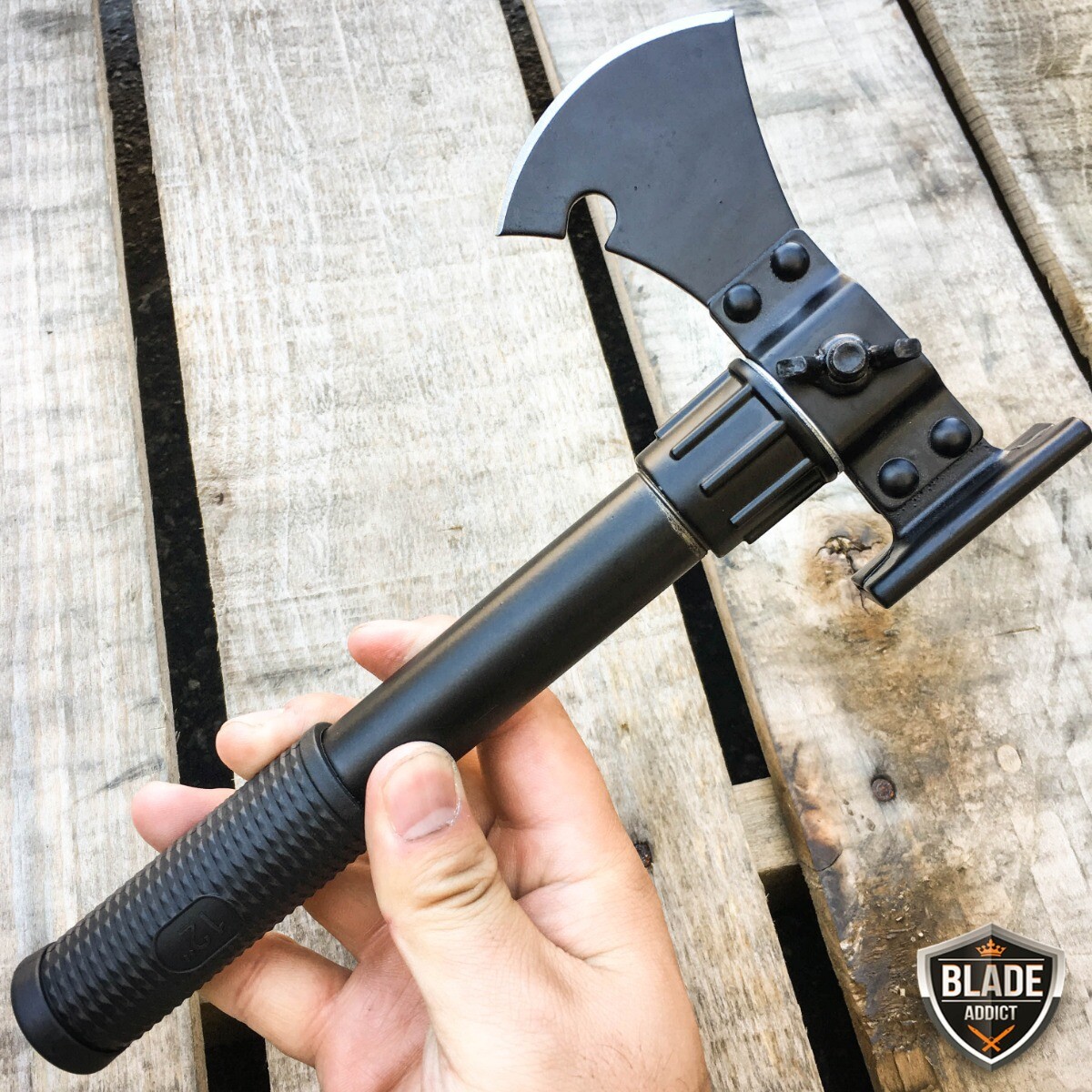 BLACK 5 in 1 Multi Purpose Camping Emergency Tool – Shovel Saw Axe Pick Compass