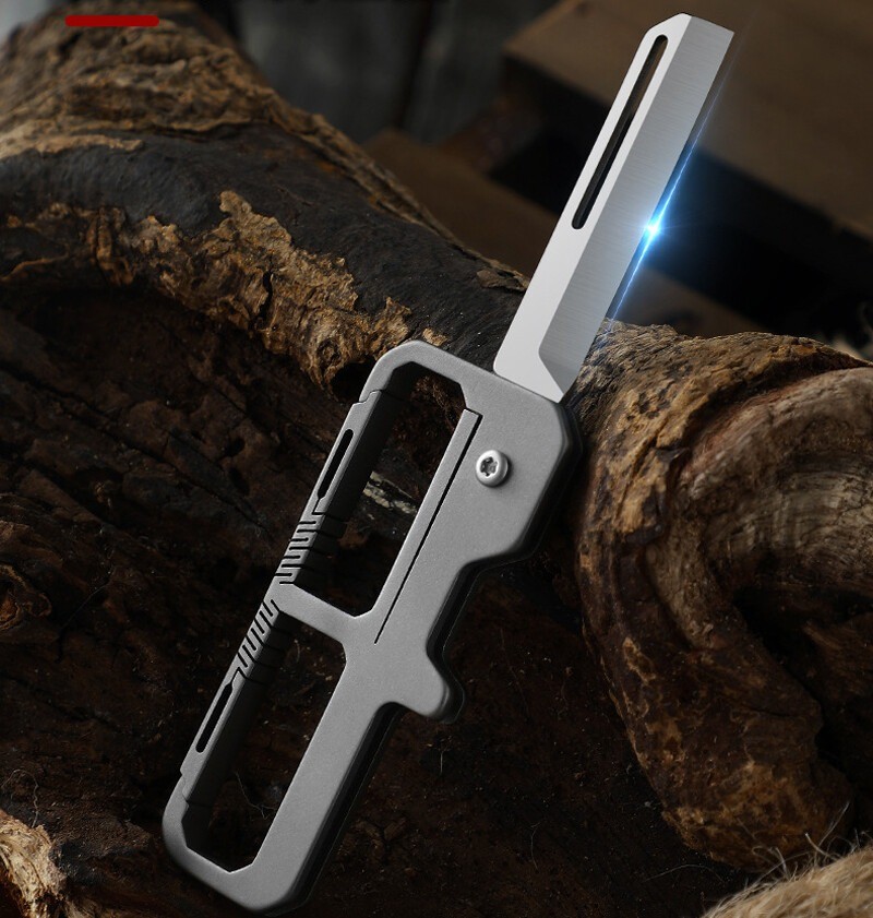 Titanium Pocket Folding Blade Knife Carabiner Outdoor Camping Keychain EDC Tool