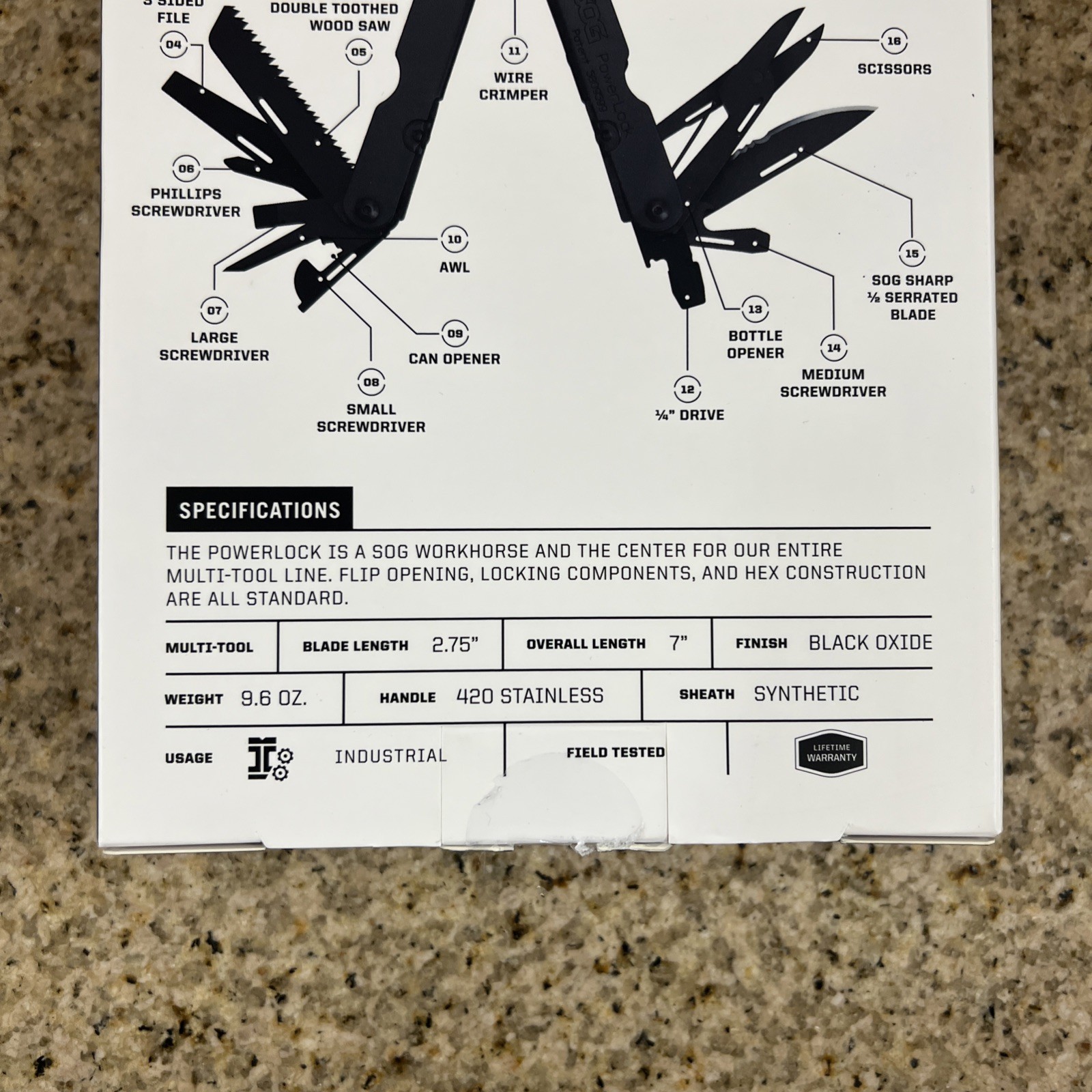 SOG Powerlock Multi-Tool With Scissors 18 Tools Combined – Brand New Sealed