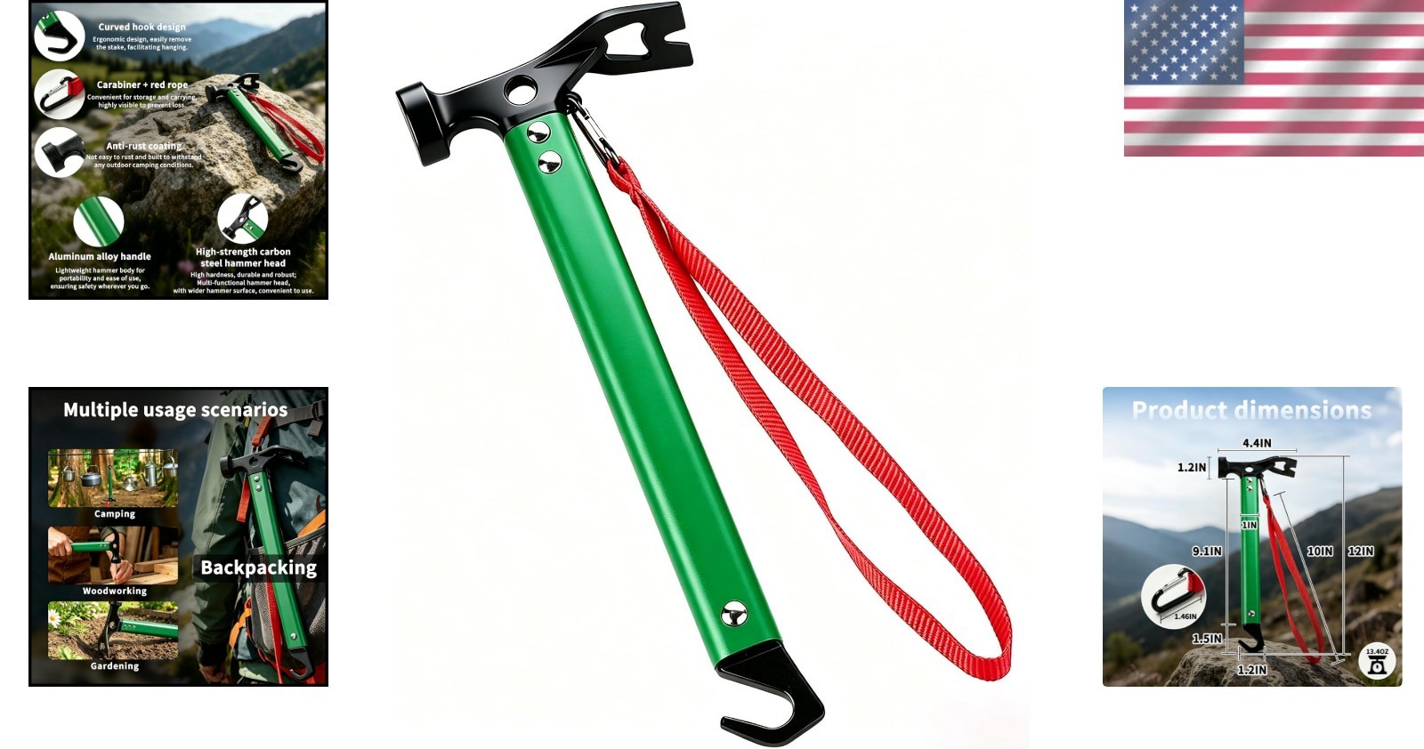 Lightweight 3-in-1 Camping Hammer, Green