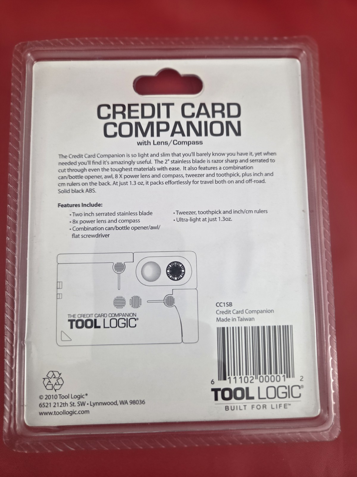 New TOOL LOGIC CC1SB Credit Card Companion w/ Compass/Bottle-Opener/Pocket Knife