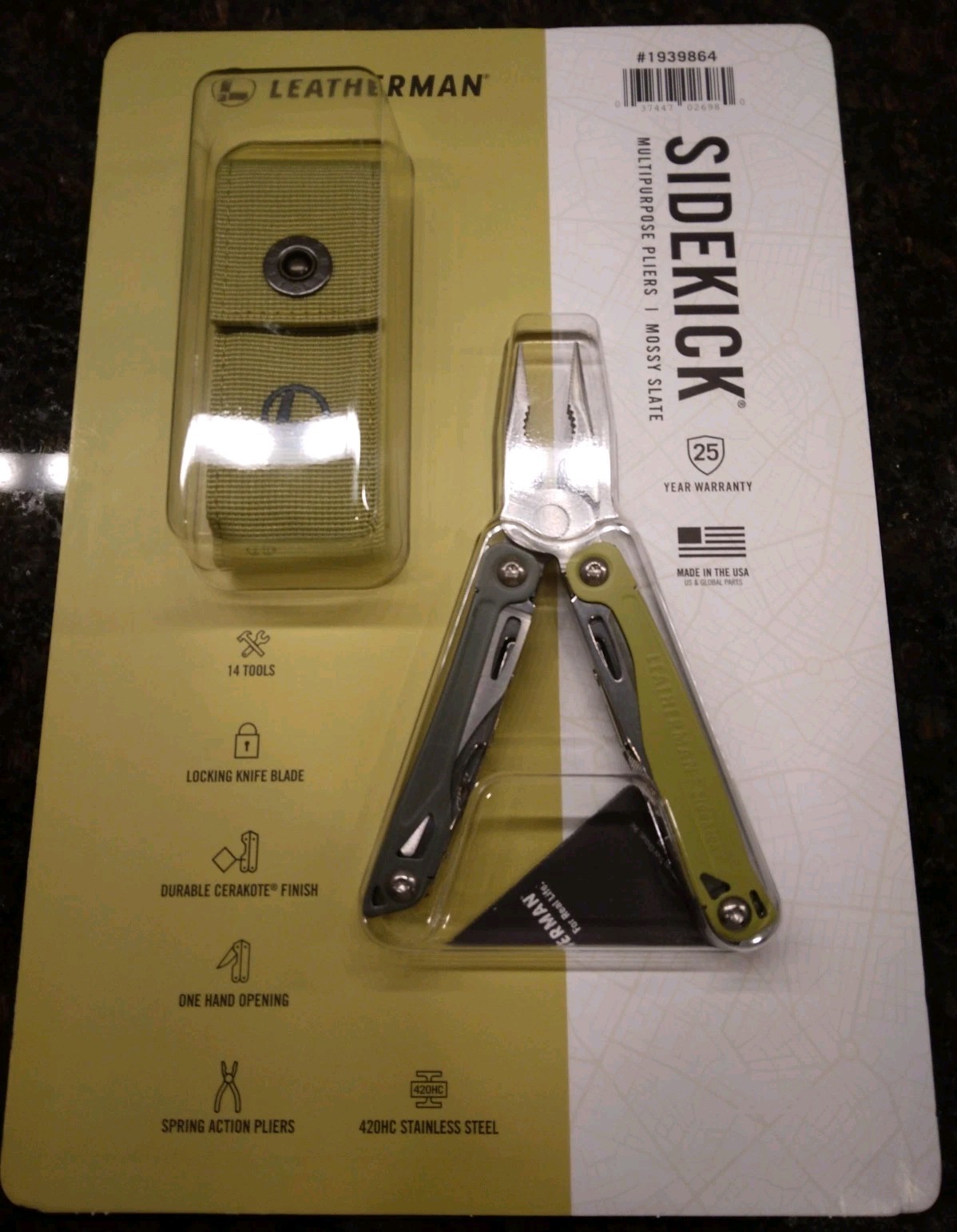 LEATHERMAN SIDEKICK® 14 Tool Stainless Steel Multi-Tool Green with Nylon Sheath