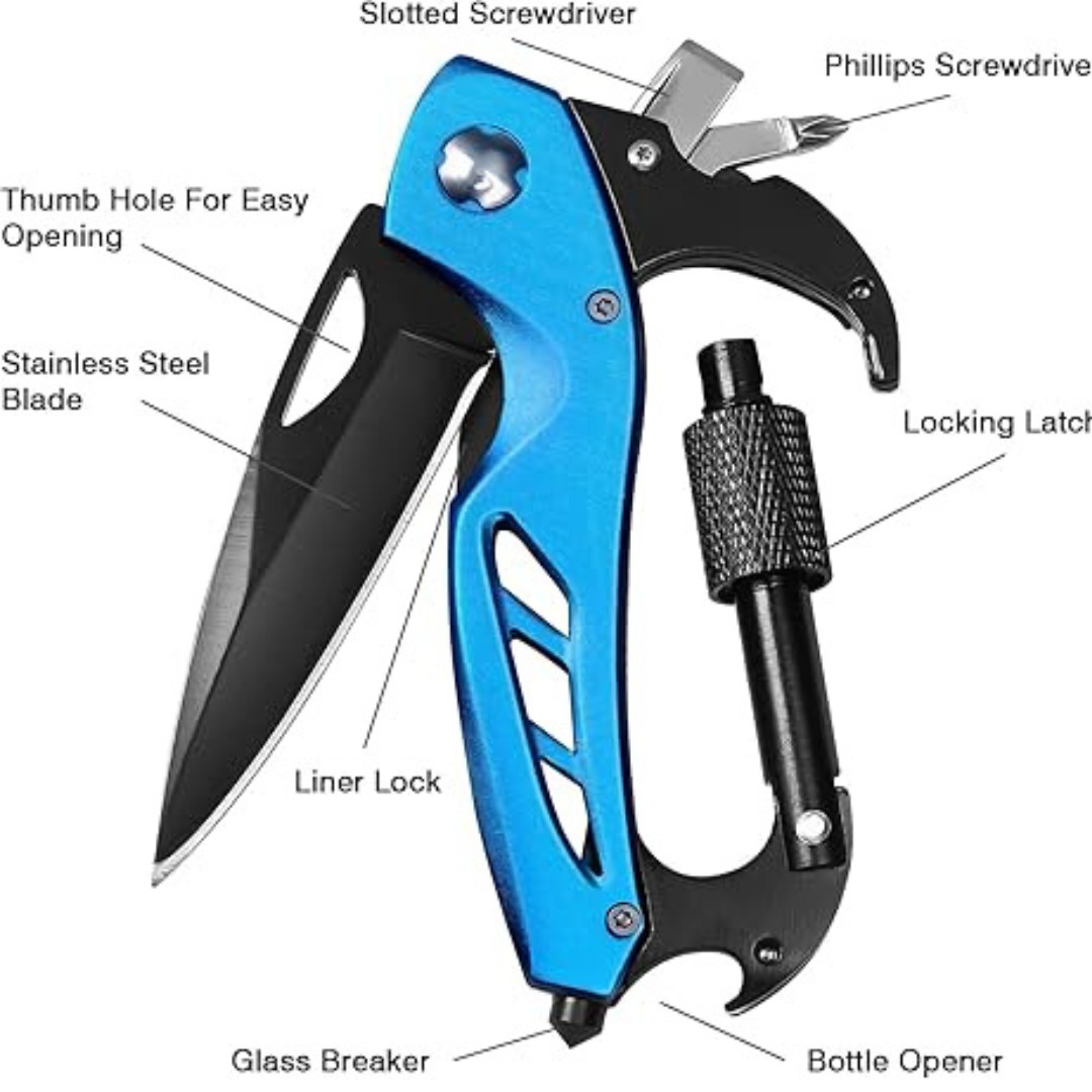 EDC Multitool Carabiner with Knife, Bottle Opener, Window Breaker and Screwdrive