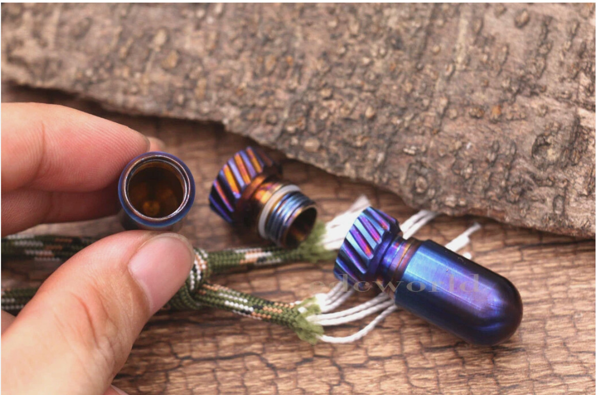 Outdoor EDC Titanium CNC Torpedo Type Waterproof Pill Case Key Chain Container