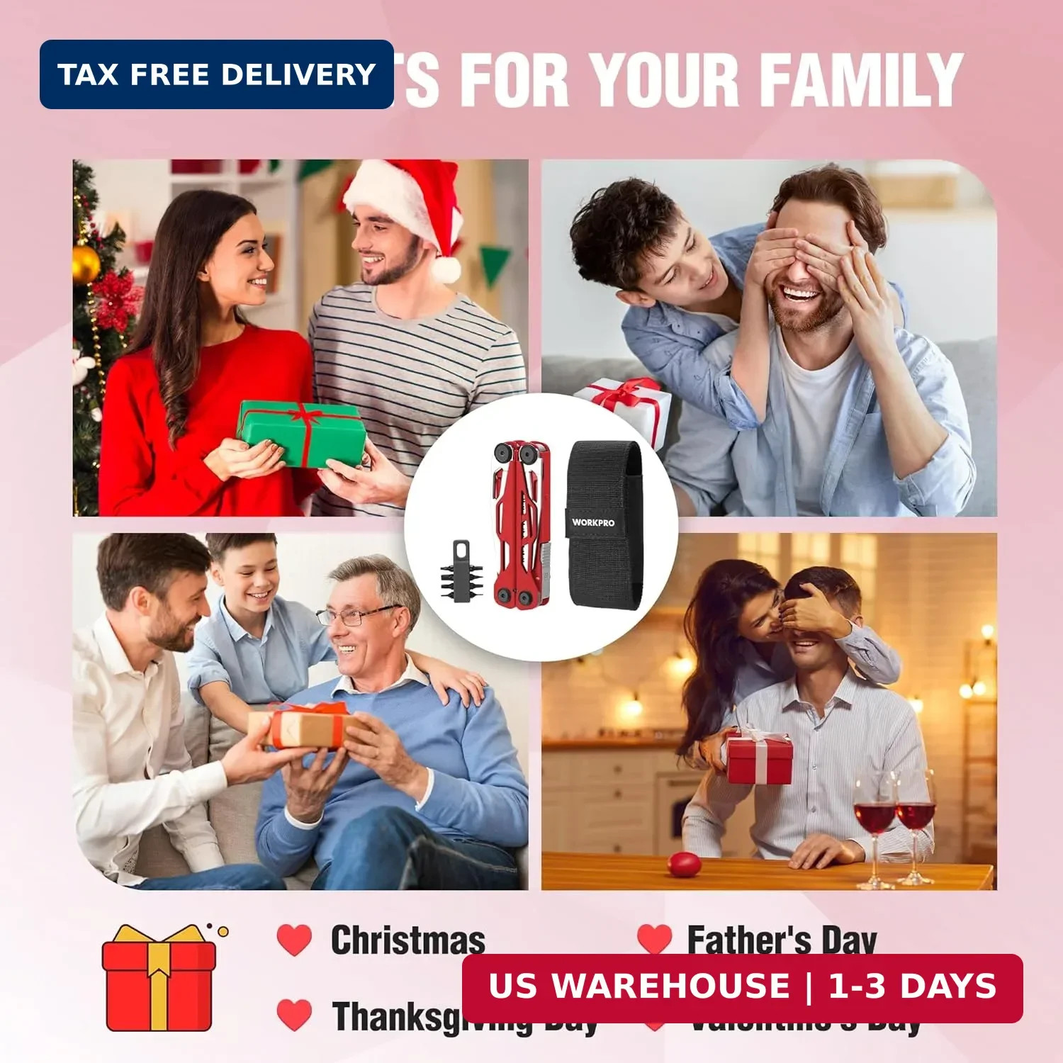 WORKPRO Gifts for Men Father Husband, 24-in-1 Mutitool, Stainless Steel Multitoo