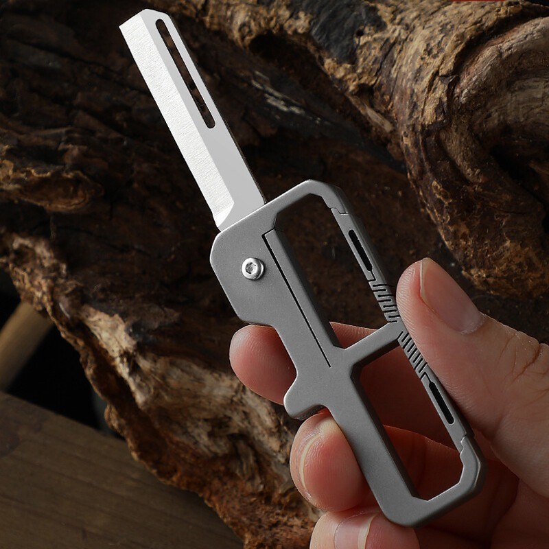 Titanium Pocket Folding Blade Knife Carabiner Outdoor Camping Keychain EDC Tool