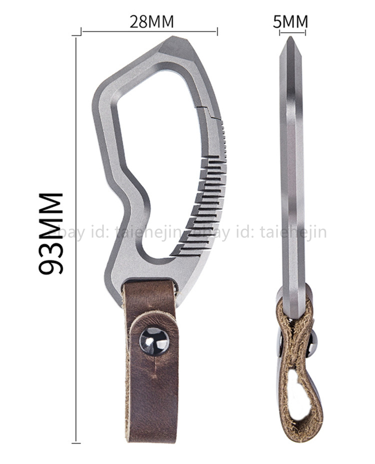 NewTitanium Alloy + Leather Keychain Carabiner Waist Hanging Pendant EDC Crowbar