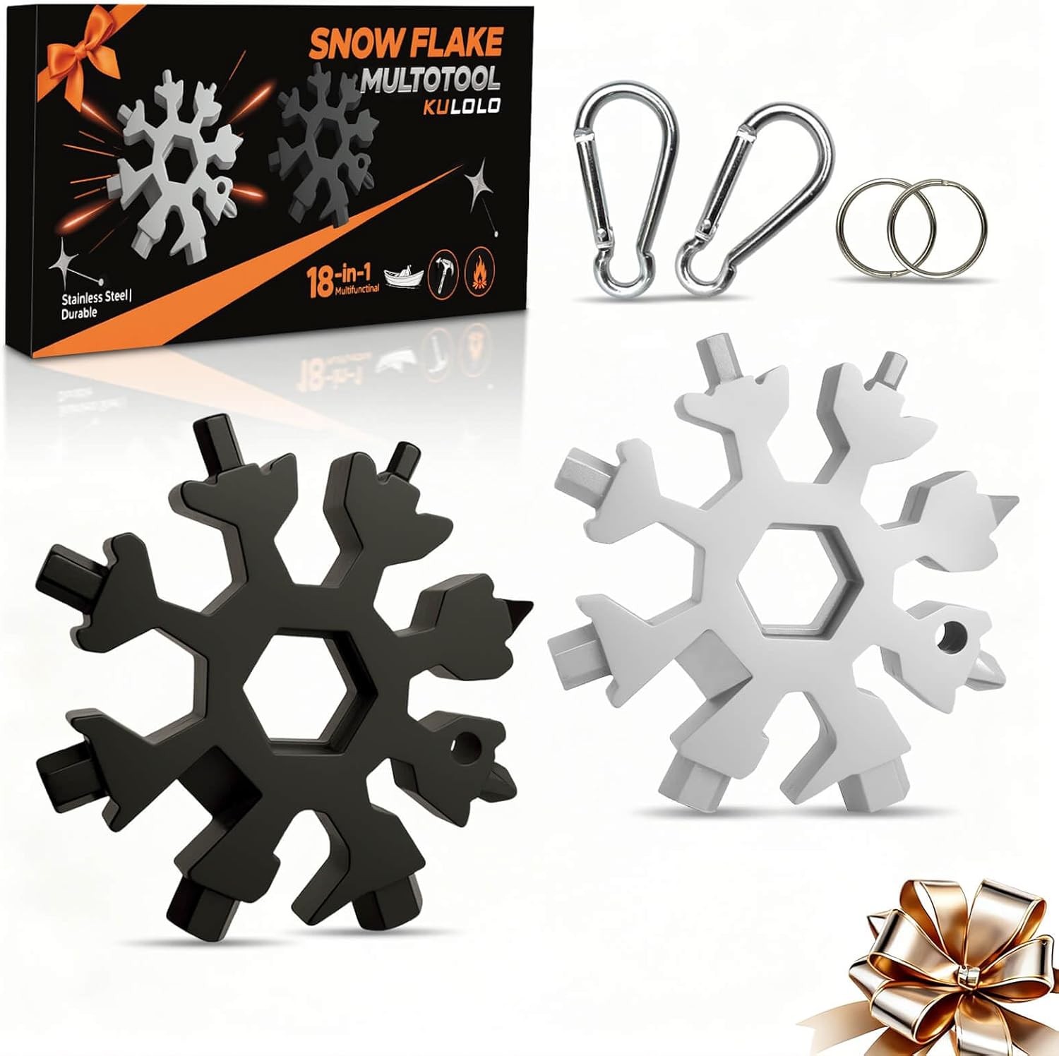Snowflake Multi Tool 2 Pack – Stainless Steel 18 in 1 Multitool with Carabiner,B