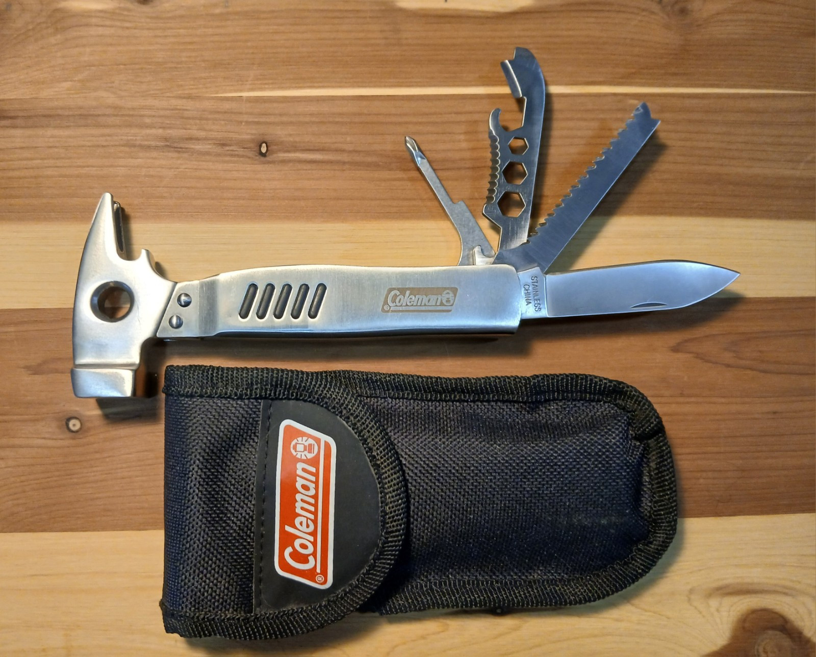 Coleman Stainless Steel Multi Tool w/Bottle Opener, Hammer, Knife, Belt Pouch