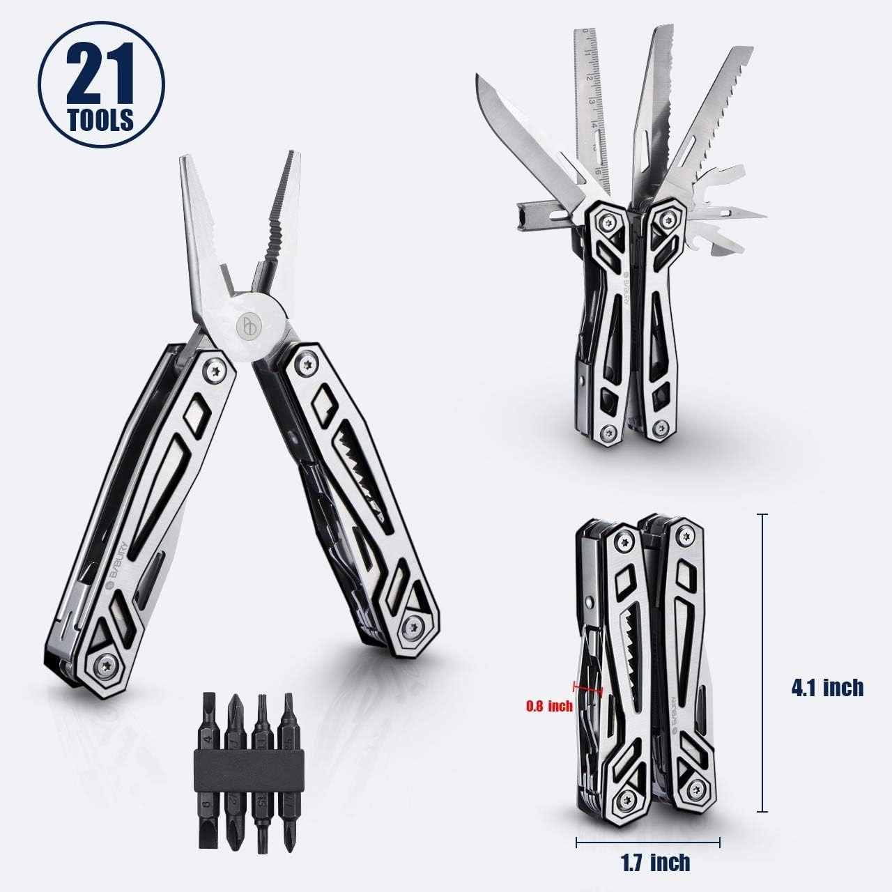 21-in-1 Stainless Steel Multitool Pliers with Knife for Camping, Survival, Gift