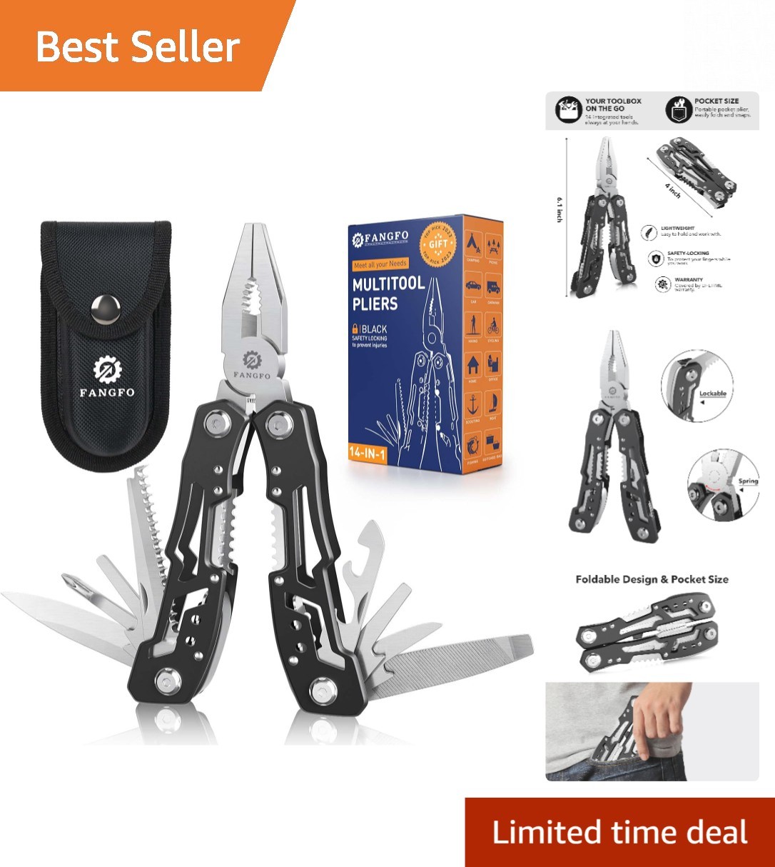 Essential 14-in-1 Folding Multitool with Safety Lock for Hunting, Hiking & Home
