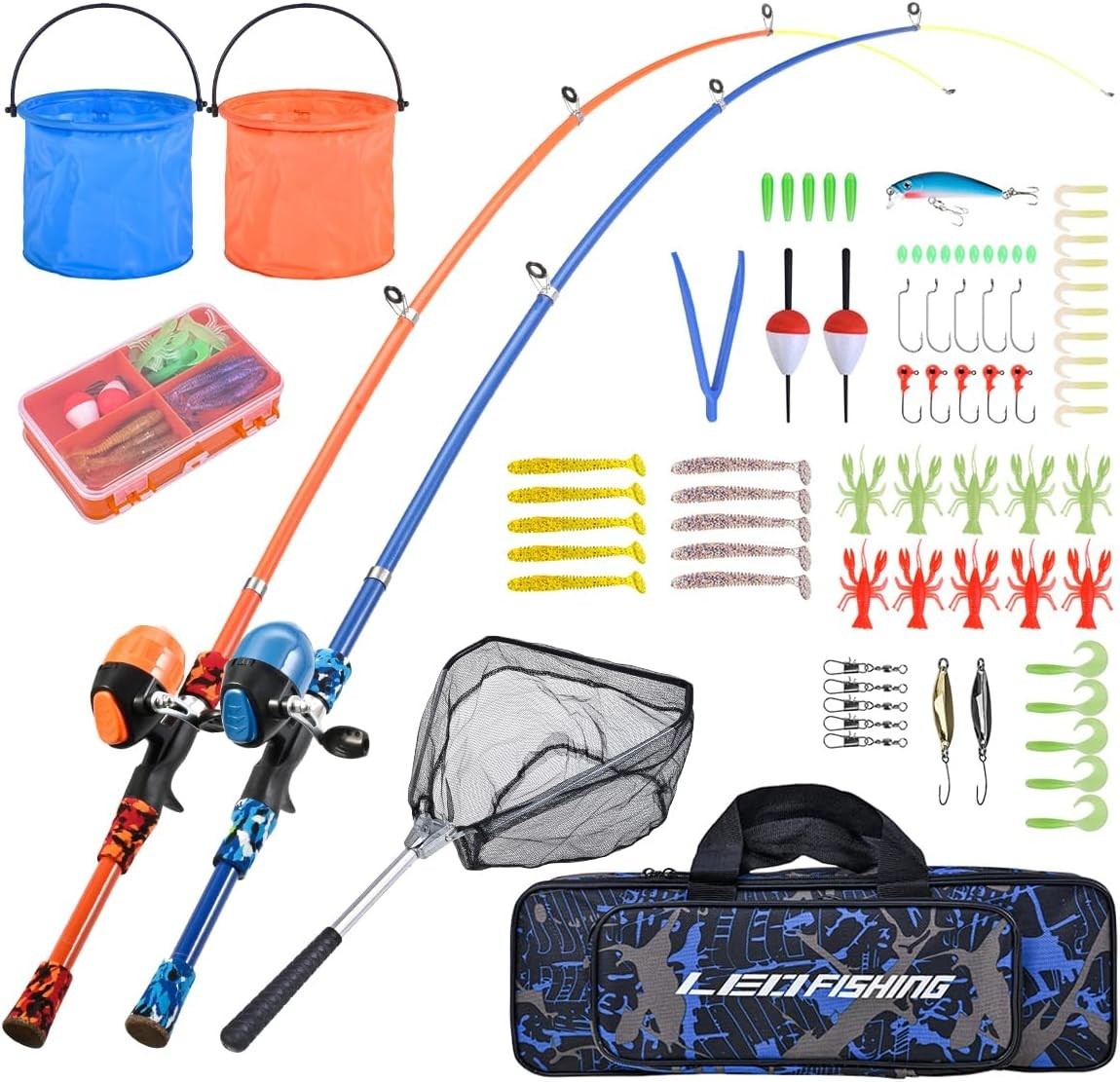 Portable Kids Fishing Rod Set 2Pack Telescopic Fishing Poles for Boys and Gir…