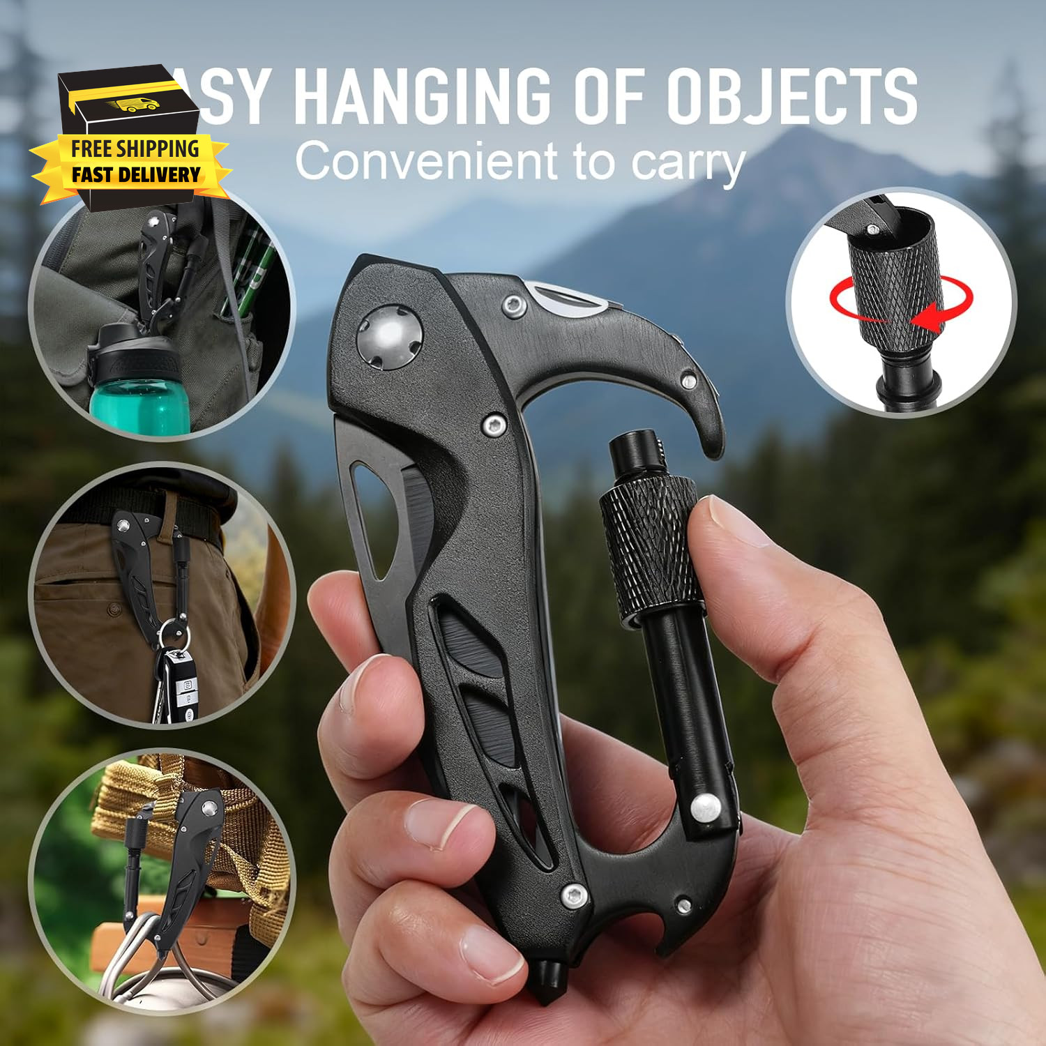 Multitool Carabiner with Pocket Knife, Birthday Gifts for Men Him Boyfriend, EDC