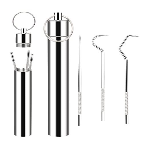 3 Pcs 2 Set Metal Toothpicks Kit Reusable Titanium with Pocket Toothpick Holder