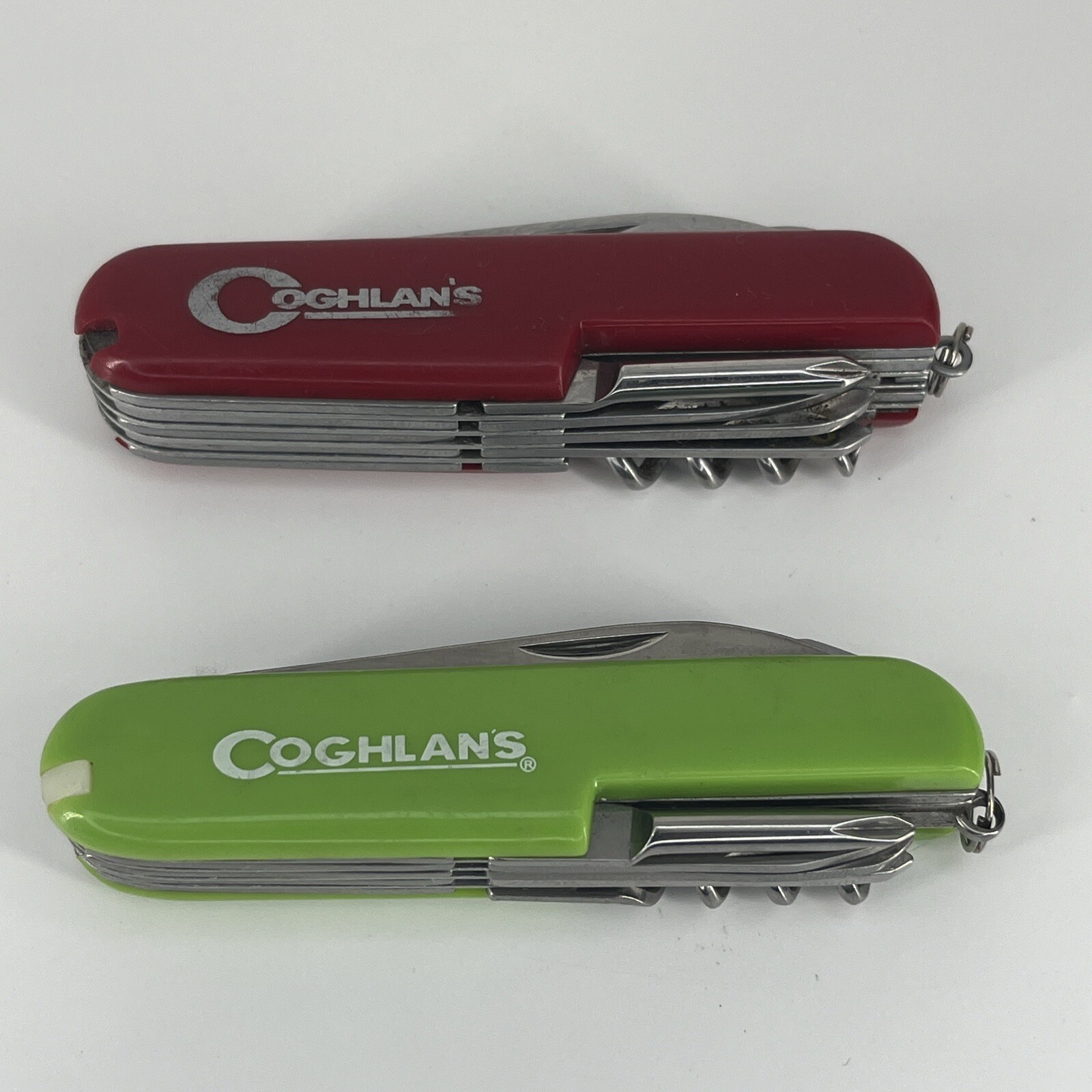 Lot of 2 Coghlan’s Camper’s Pocket Multi Tool / Knife – Red & Green – SAVE BIG!
