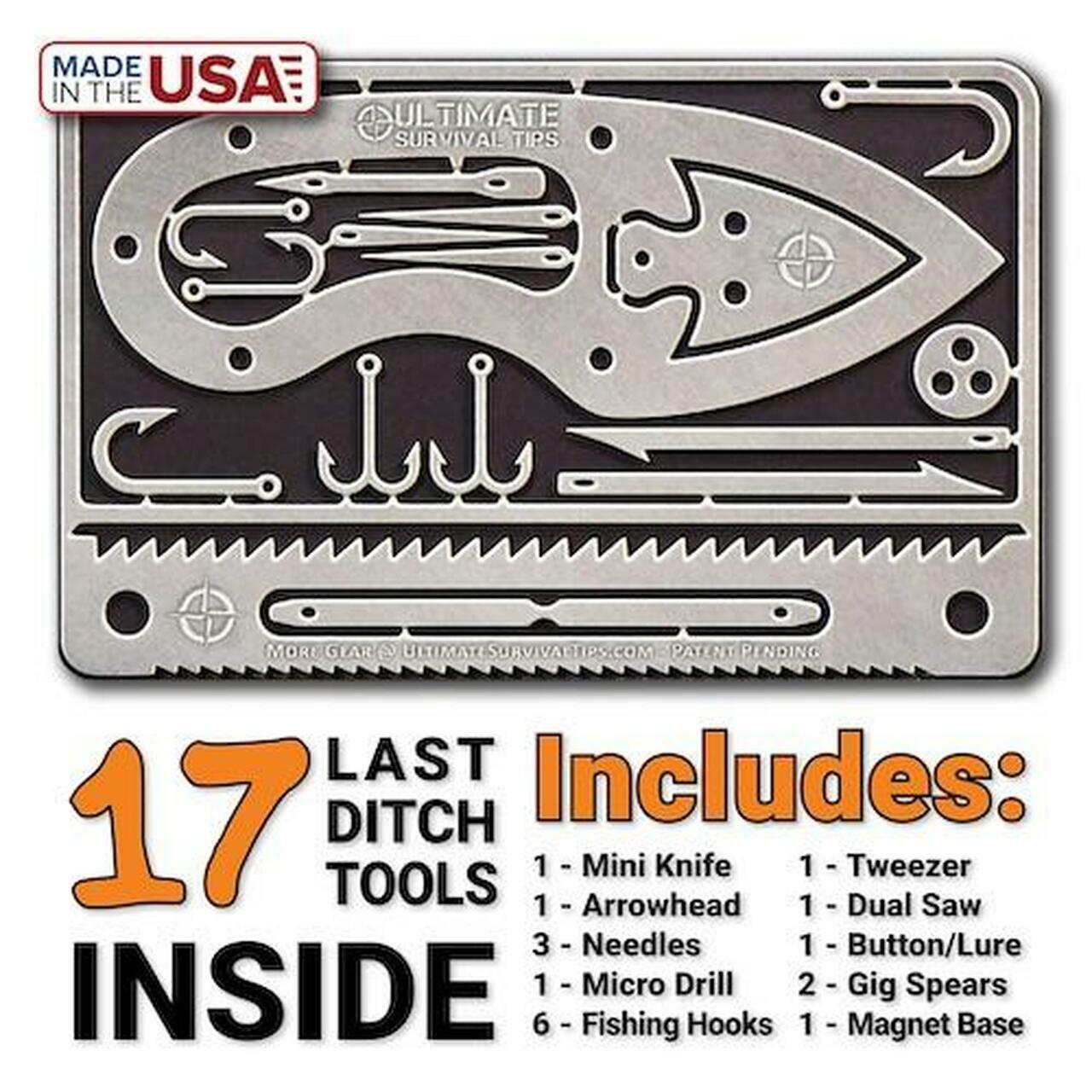Ultimate Survival Tips Tiny Survival Card EDC 17-Tool Survival Kit w/ Knife