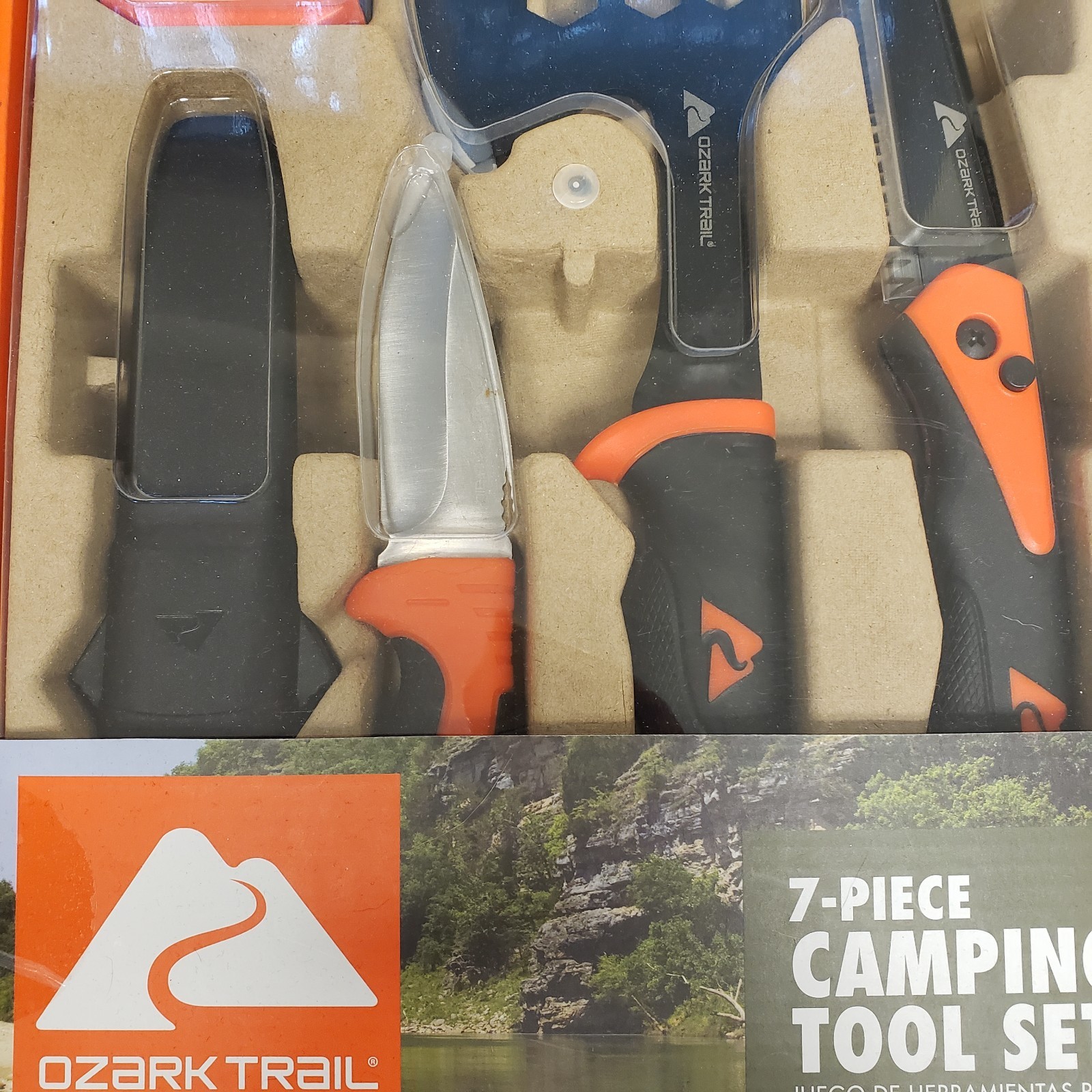 Ozark Trail 7 Piece Camping Tool Set with Hammer Flashlight Batteries Included