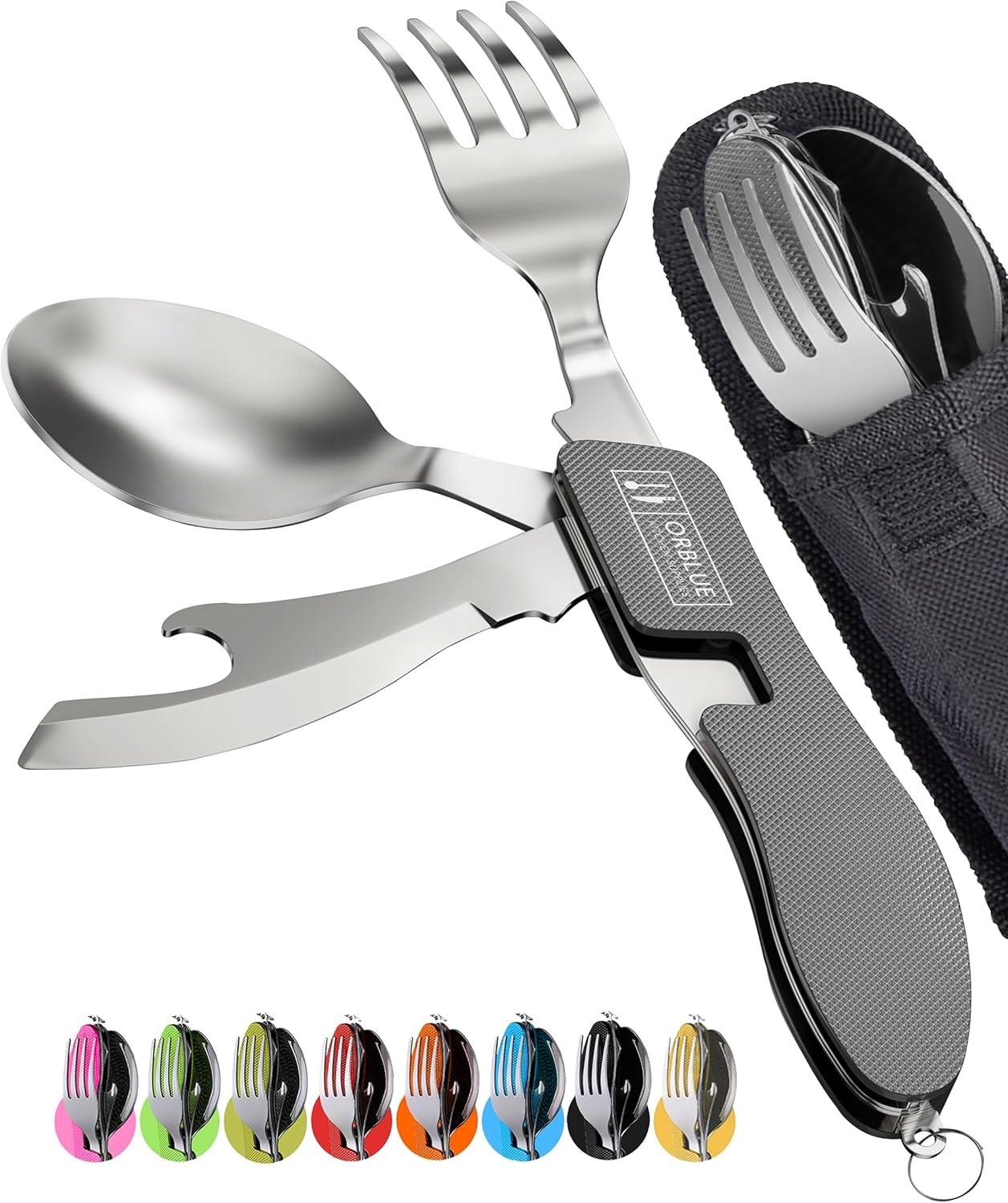 2 Pack Gray Orblue 4 in 1 Camping Stainless Steel Utensils Set
