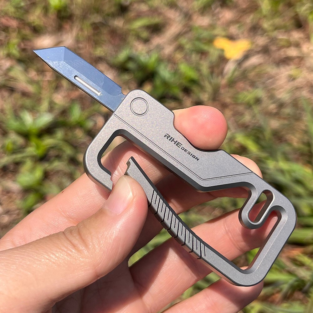EDC Titanium Keychain Buckle 12C28 Blade Folding Knife Pocket Outdoor Multi Tool