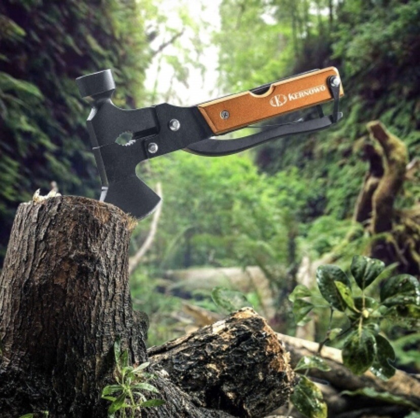 NEW KERNOWO 16-In-1 Camping Emergency Survival Multitool + Sheath BLACK ORANGE
