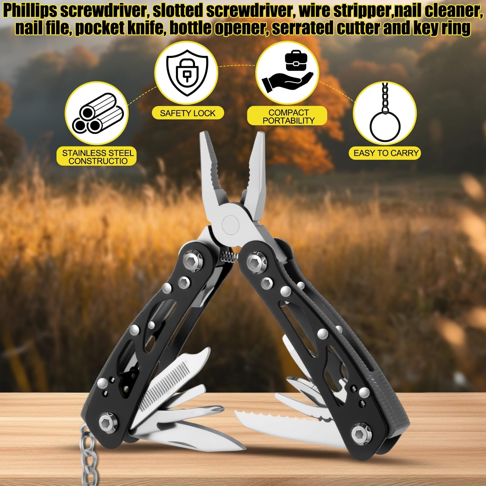 24 Pcs Mini Multitool Set – Stainless Steel Pliers, Knife, Screwdriver, Bottle O