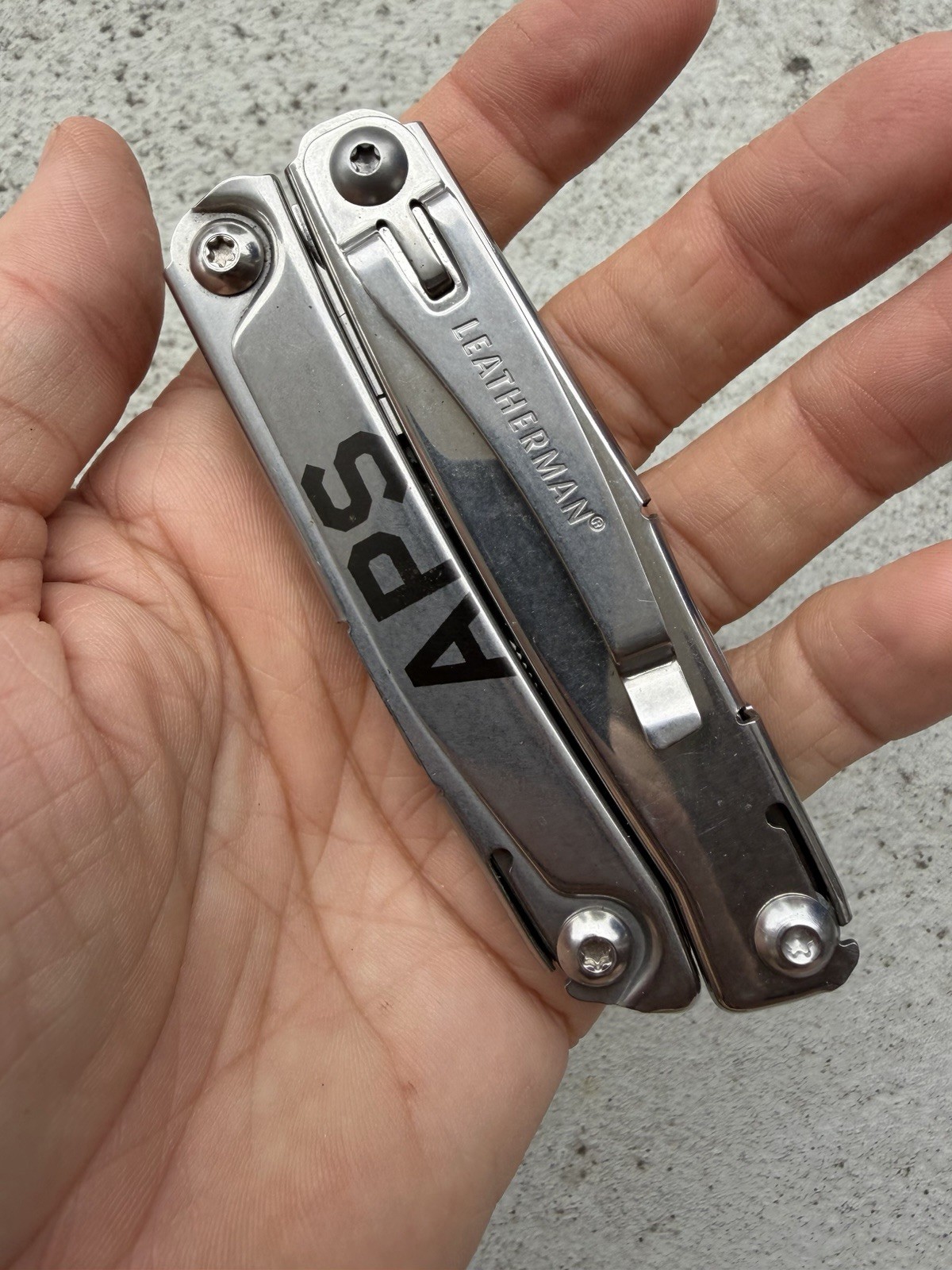 LEATHERMAN REV ADVERTISING “MSH” “APS” MULTI TOOL W/POCKET CLIP, EXCELLENT