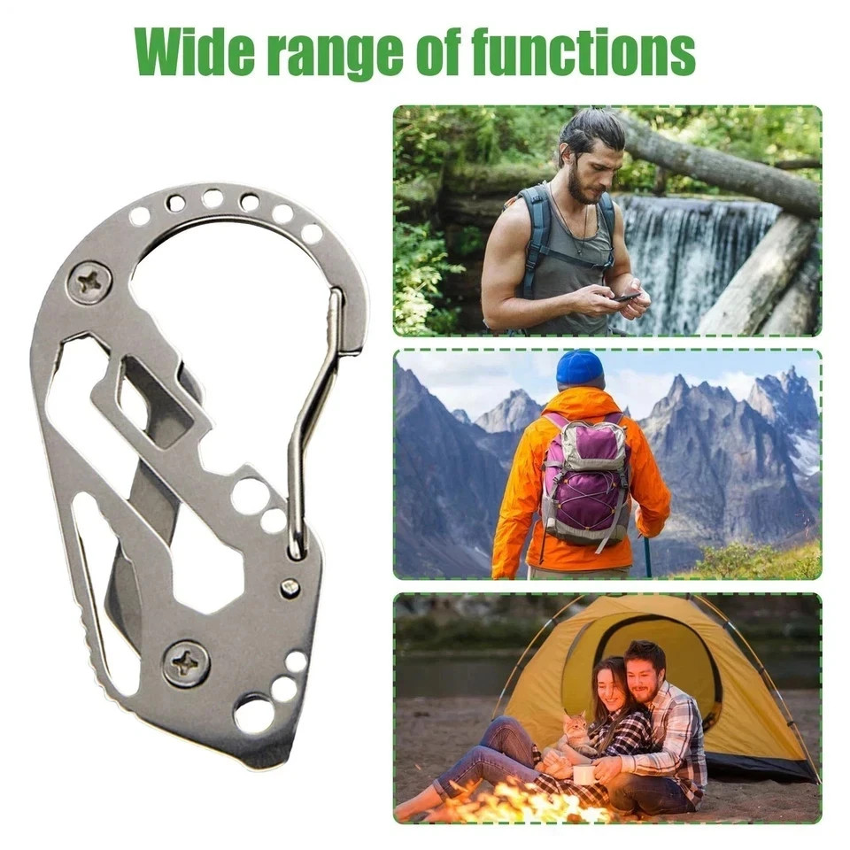 Stainless Multi Tool EDC Pocket Survival Carabiner Screwdriver Keychain Wrench**