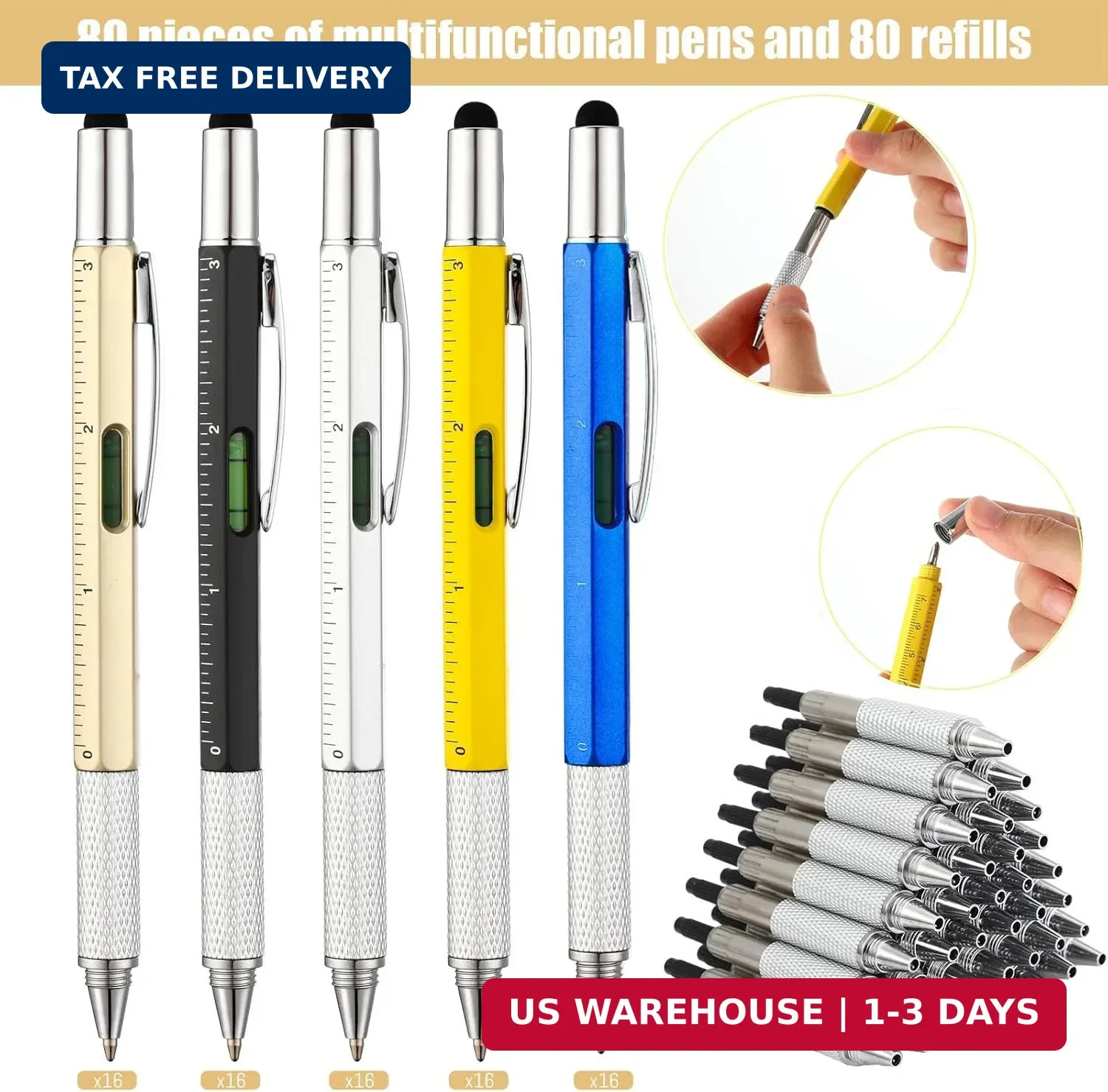 Yeaqee 80 Pcs Father’s Day Men Gifts:6 in 1 Multi Tool Pens with Refills Ruler L