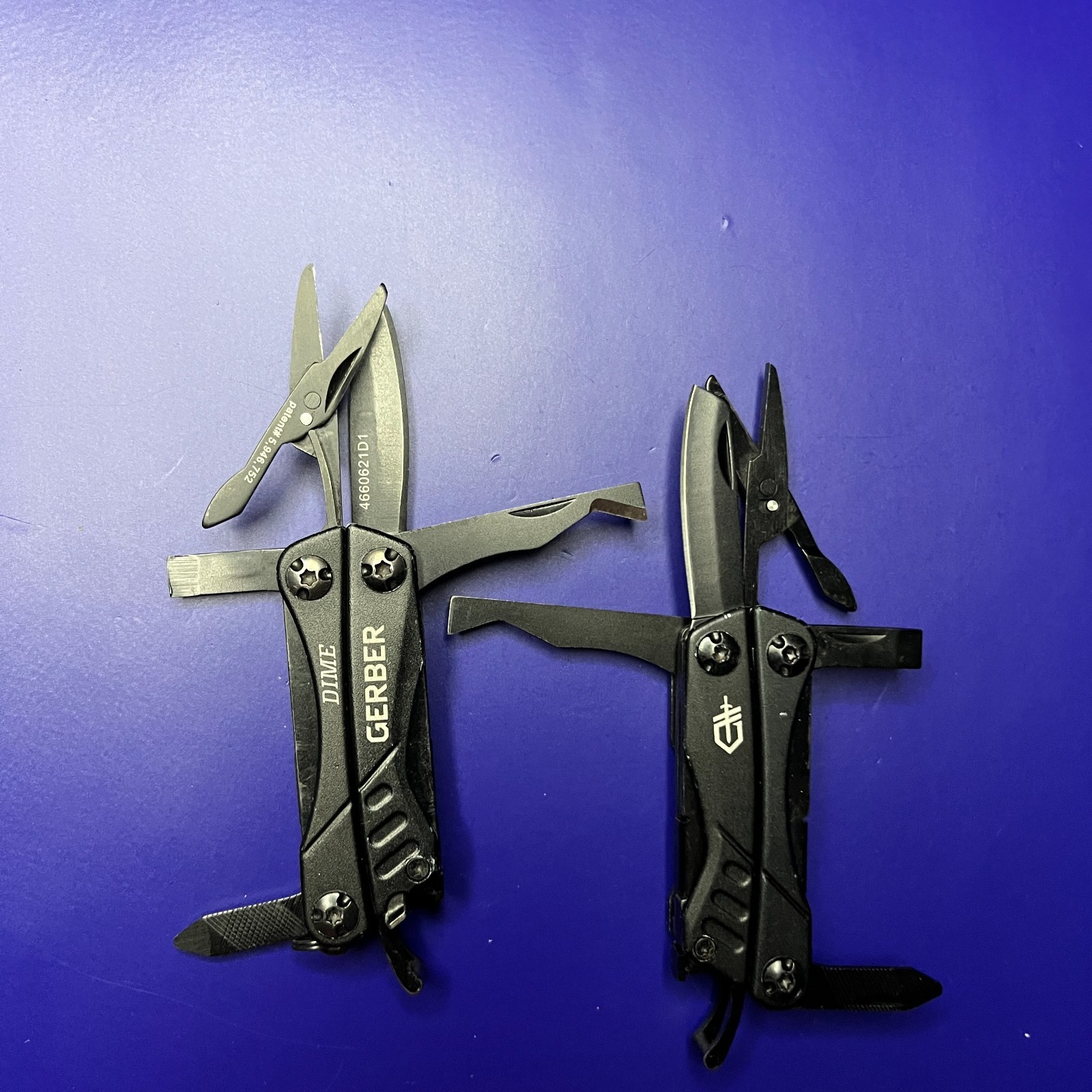 Lot of 2 Gerber Dime Multi-Tools Small Keychain Pliers Knife File Scissors
