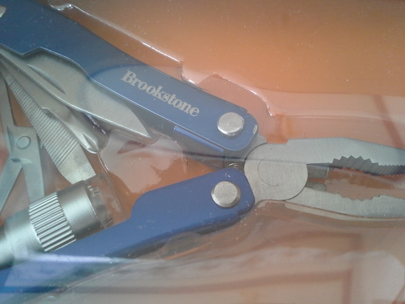 Brookstone 725704 Blue 8-in-1 multi-tool pocket size toolbox. Working. VGC