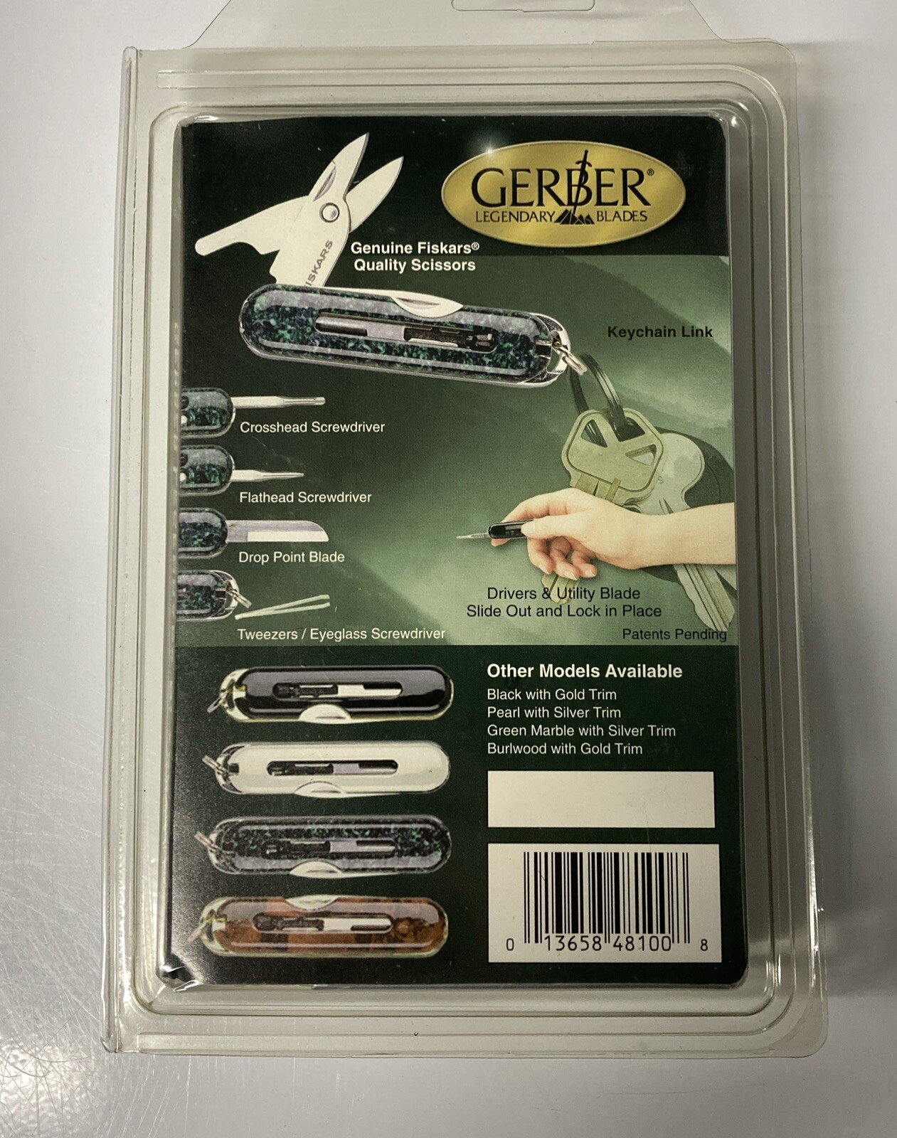 VTG. GERBER KEYSTYLE KEYCHAIN TOOL GREEN MARBLE DESIGN#48100 PACKAGE (OLD STOCK)