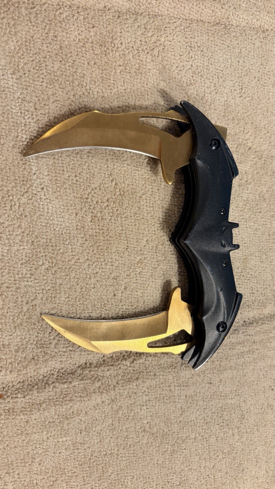 Batman Dual Hawkbill Folding Pocket Knife Gold & Black Fantasy Tactical EDC